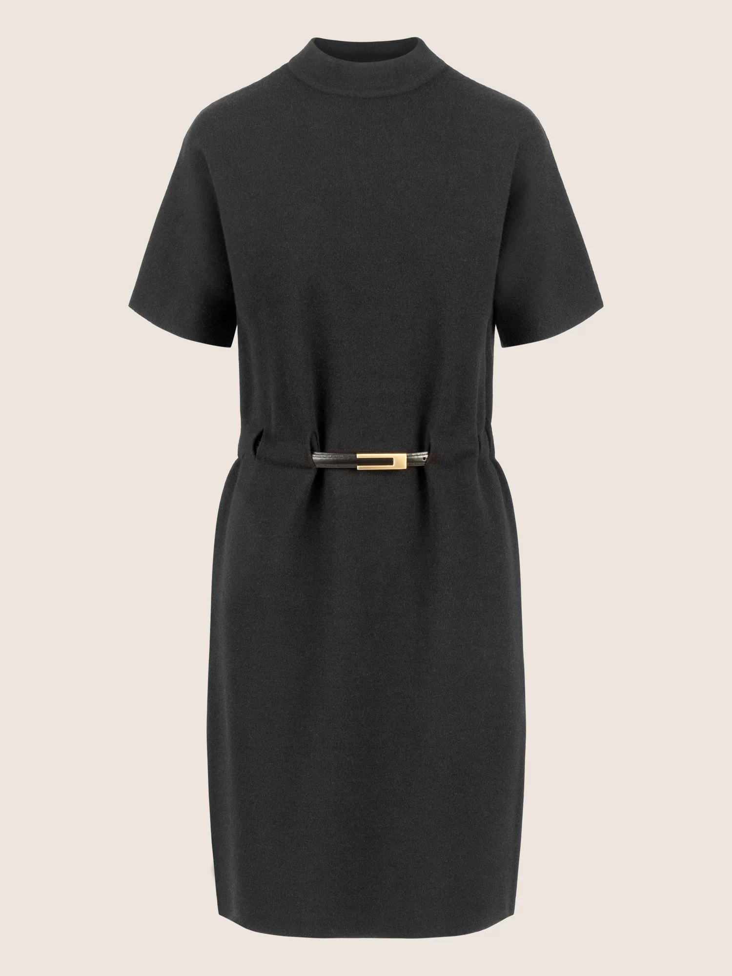 APART Strickkleid mit Gürtel und Stehkragen | schwarz - Image 3