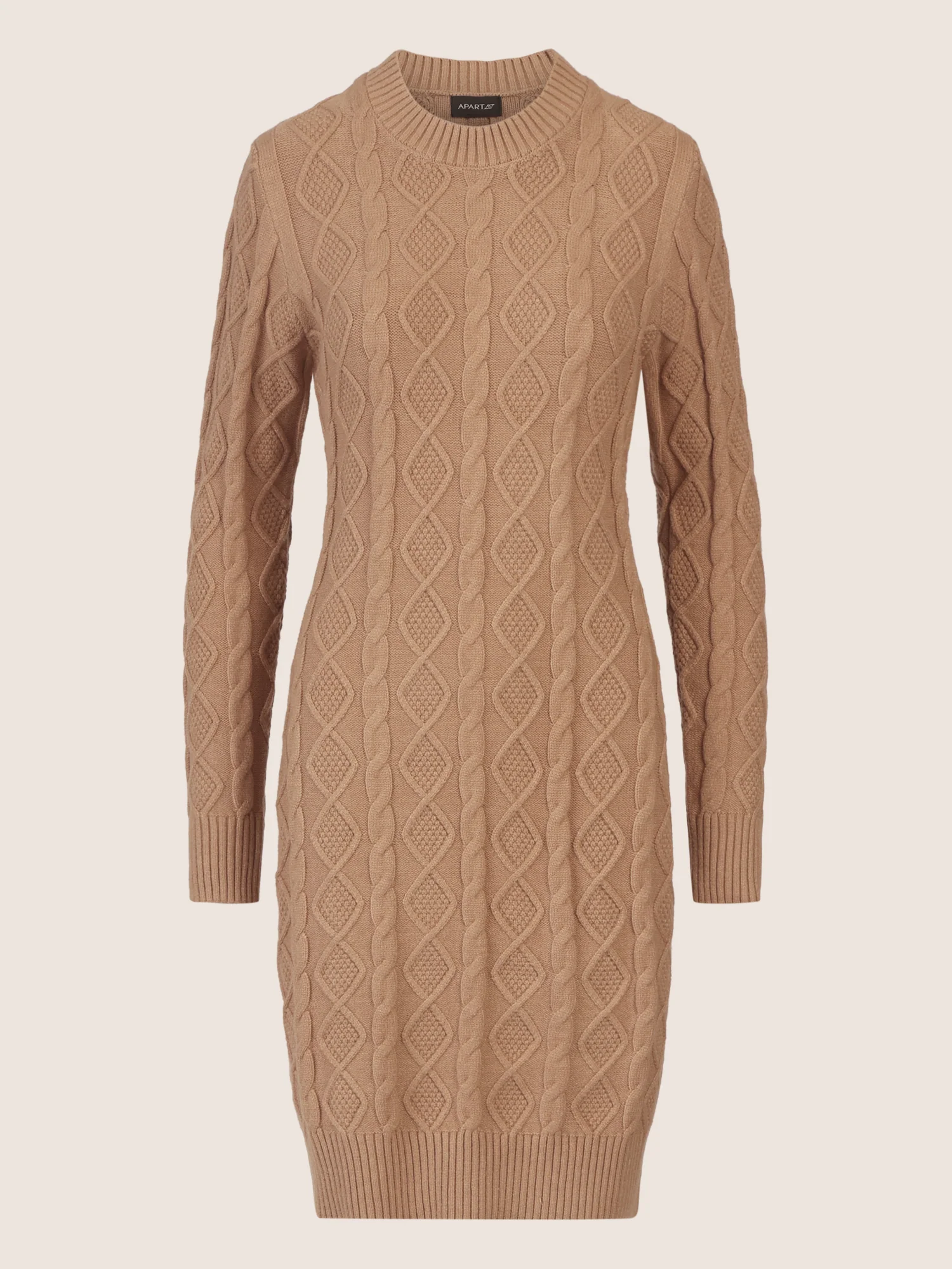 APART Strickkleid mit Strukturmuster und Rundhalsausschnitt | camel - Image 3