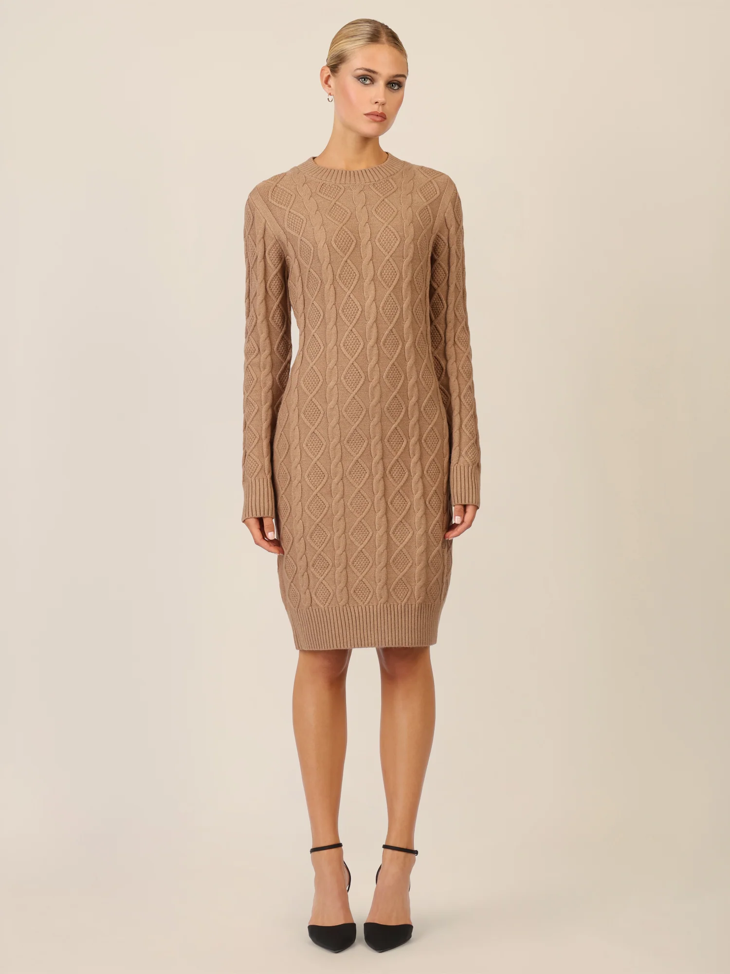 APART Strickkleid mit Strukturmuster und Rundhalsausschnitt | camel - Image 6