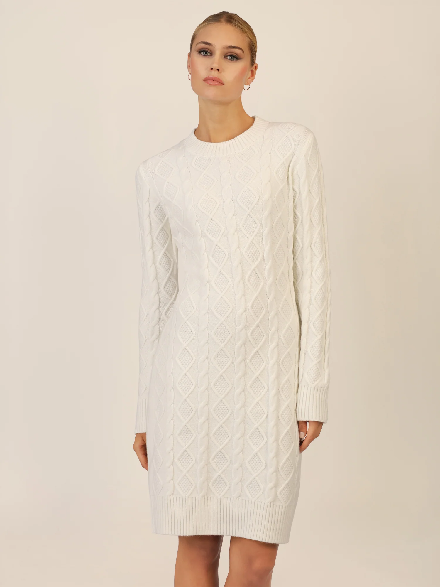 APART Strickkleid mit Strukturmuster und Rundhalsausschnitt | creme - Image 4