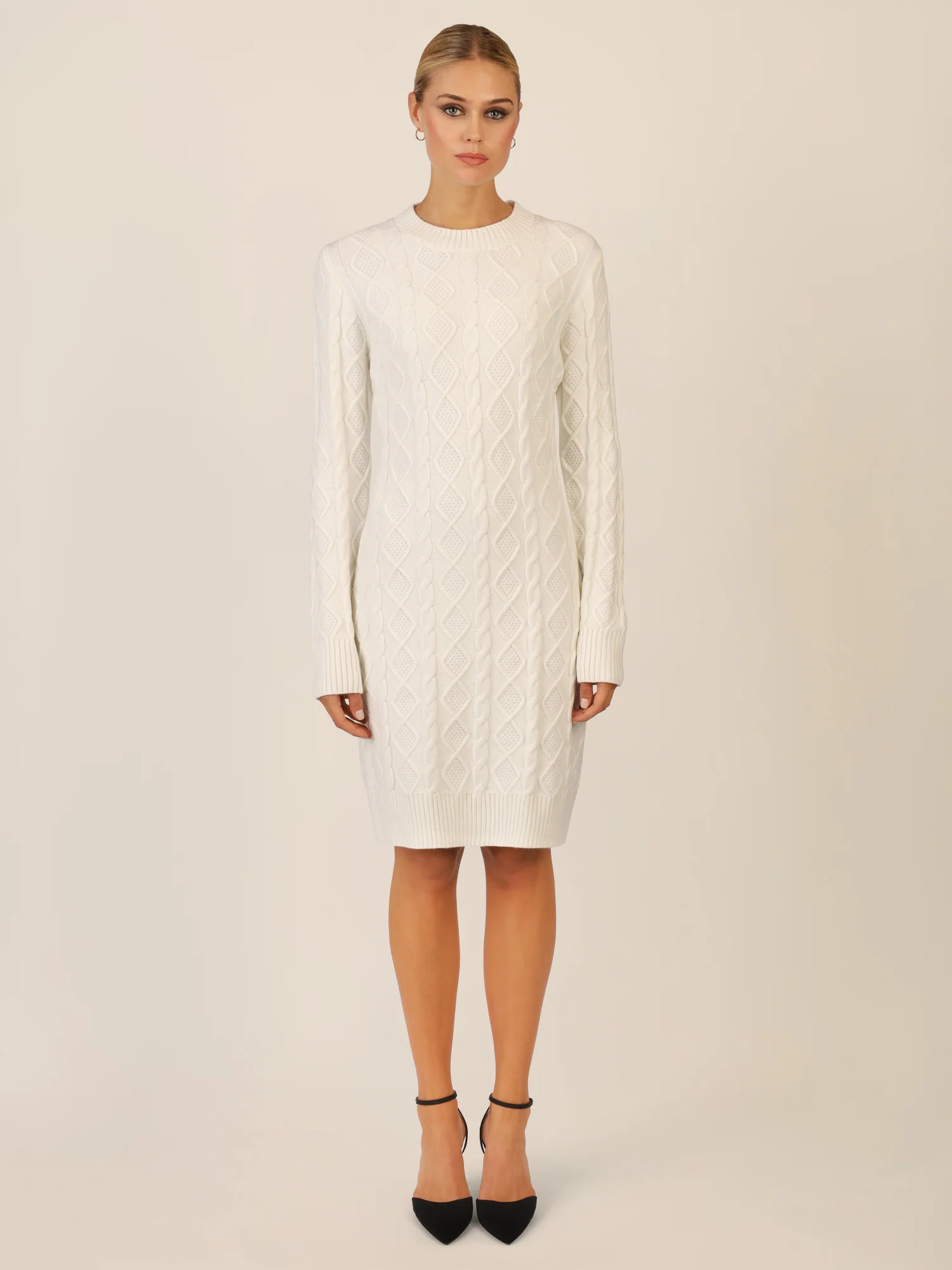 APART Strickkleid mit Strukturmuster und Rundhalsausschnitt | creme - Image 6