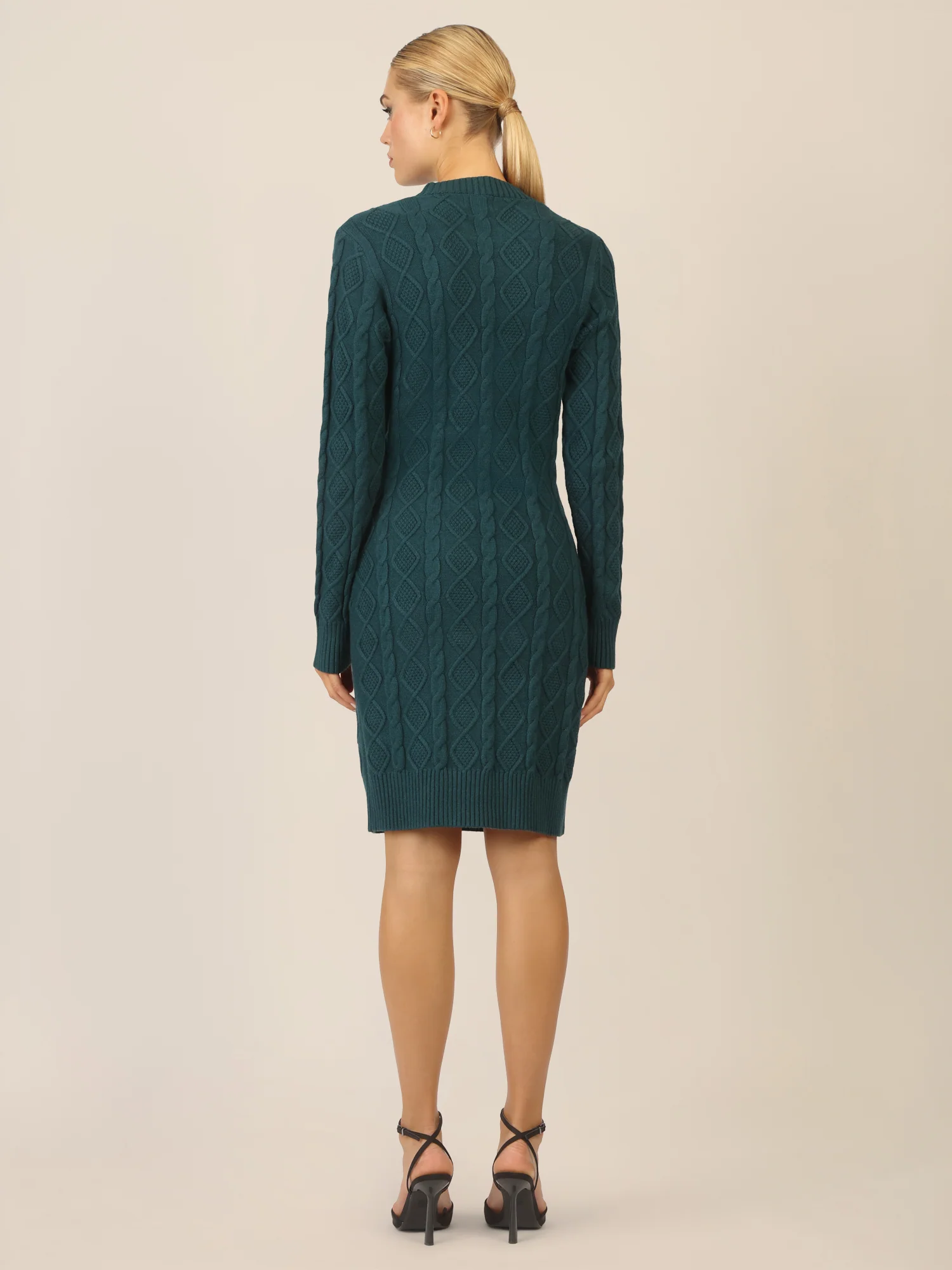 APART Strickkleid mit Strukturmuster und Rundhalsausschnitt | dunkelgrün - Image 2