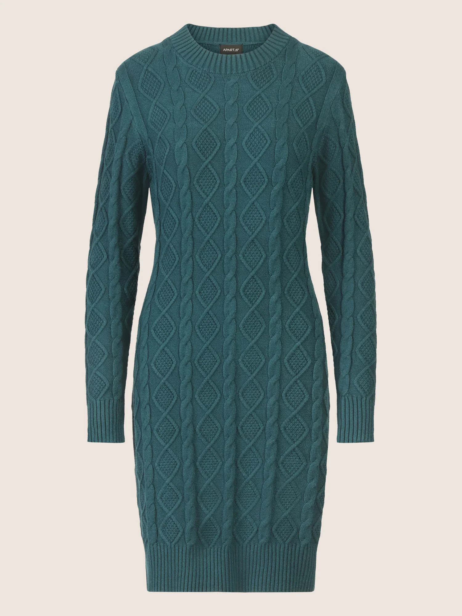 APART Strickkleid mit Strukturmuster und Rundhalsausschnitt | dunkelgrün - Image 3