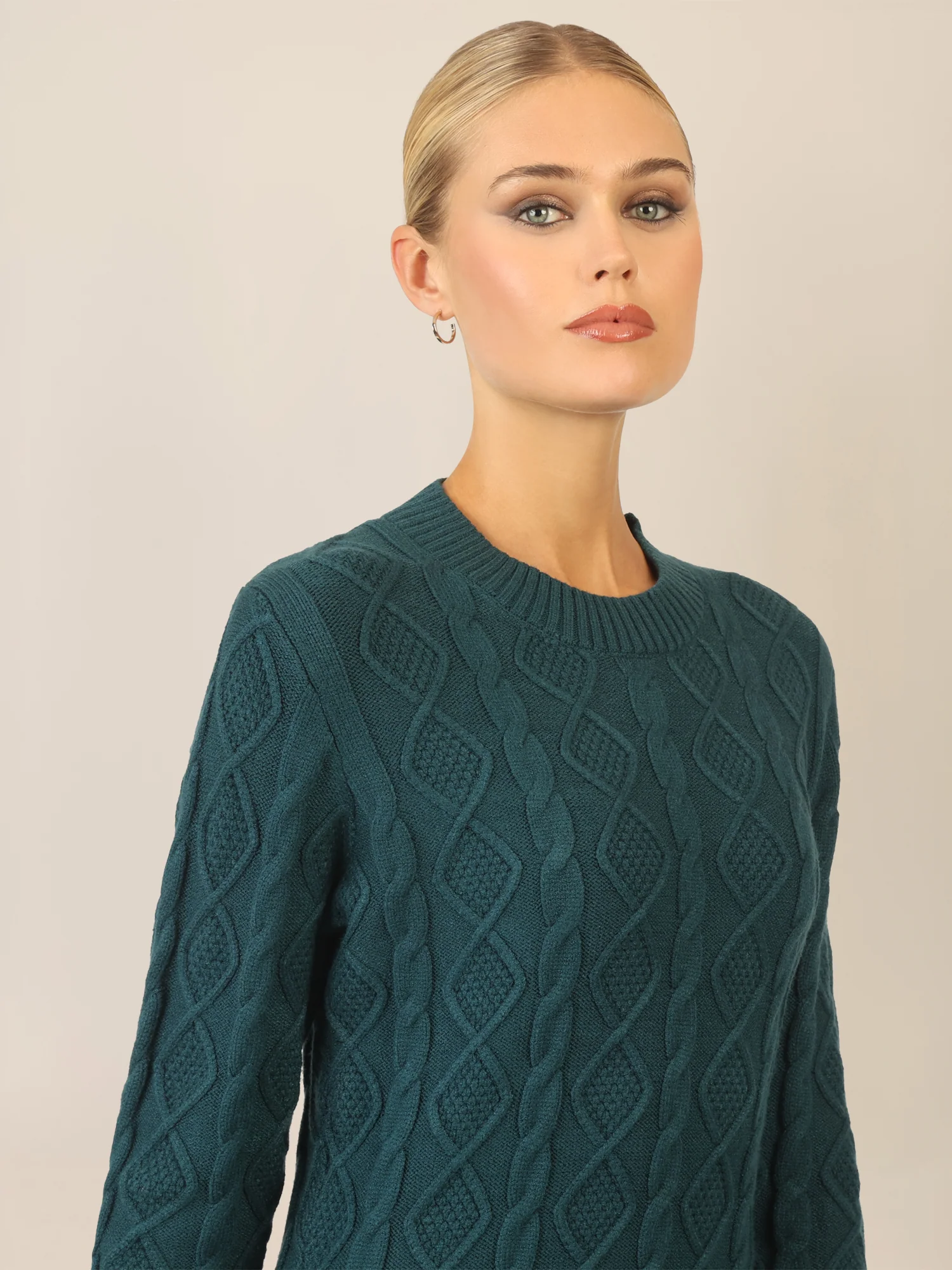 APART Strickkleid mit Strukturmuster und Rundhalsausschnitt | dunkelgrün - Image 5
