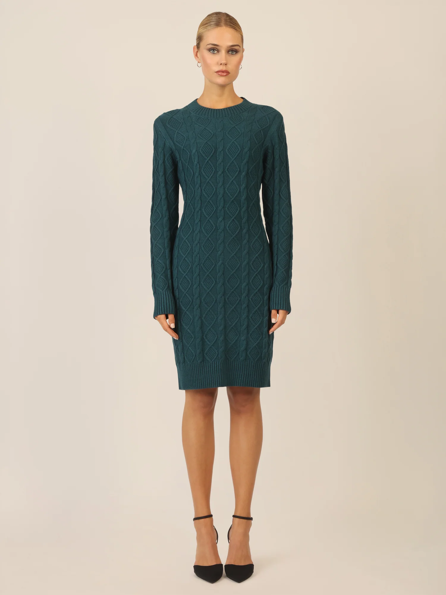 APART Strickkleid mit Strukturmuster und Rundhalsausschnitt | dunkelgrün - Image 6