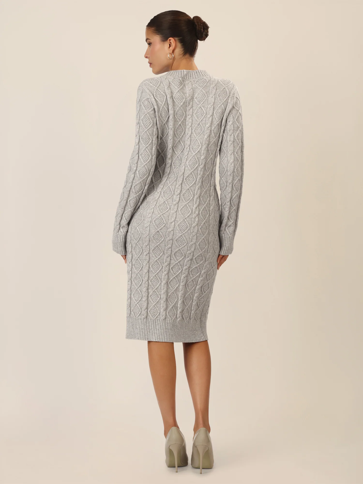 APART Strickkleid mit Strukturmuster und Rundhalsausschnitt | graumeliert - Image 2
