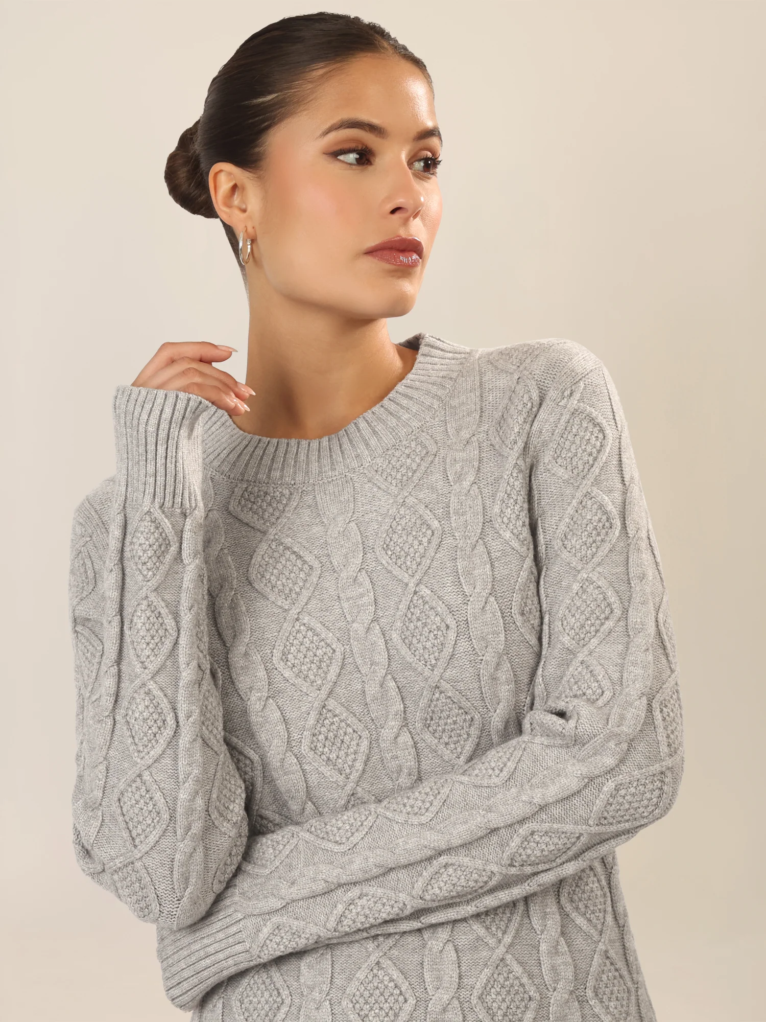 APART Strickkleid mit Strukturmuster und Rundhalsausschnitt | graumeliert - Image 4