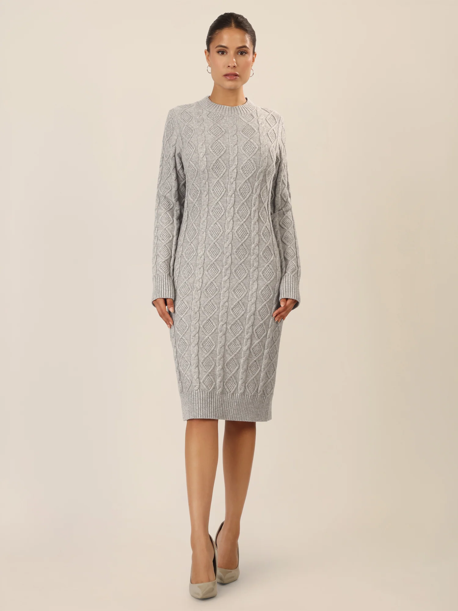 APART Strickkleid mit Strukturmuster und Rundhalsausschnitt | graumeliert - Image 6