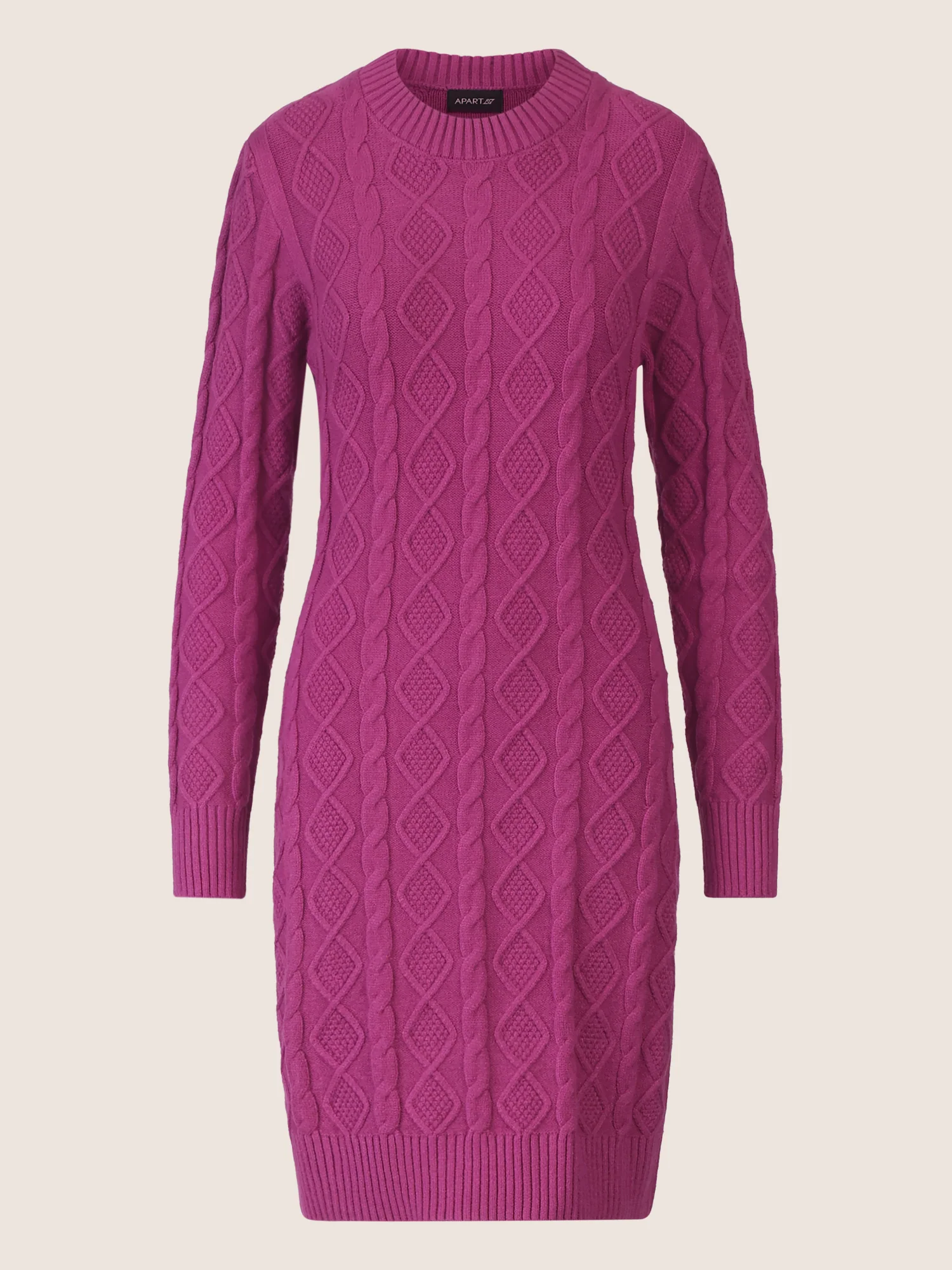 APART Strickkleid mit Strukturmuster und Rundhalsausschnitt | lila - Image 3
