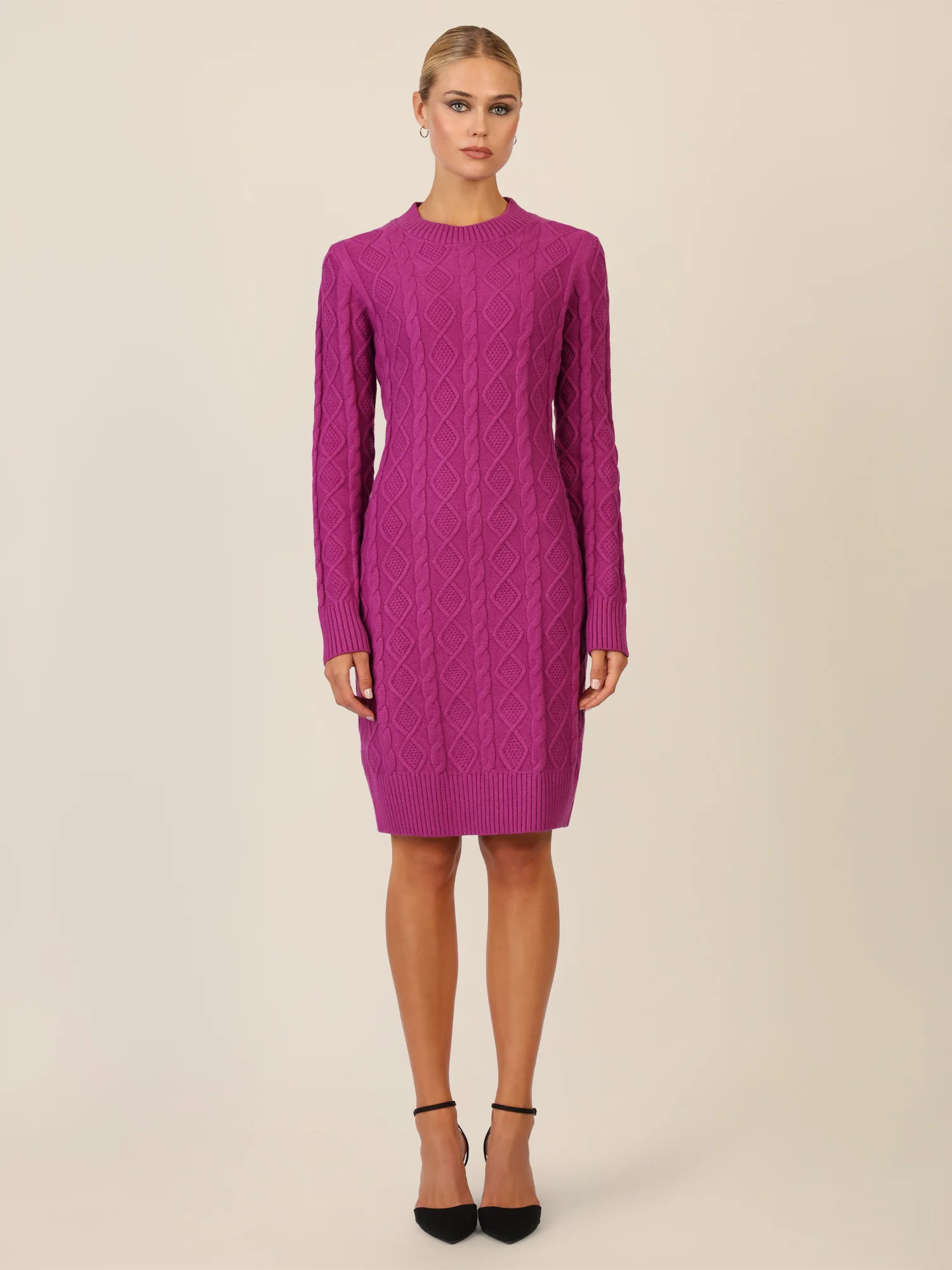 APART Strickkleid mit Strukturmuster und Rundhalsausschnitt | lila - Image 6