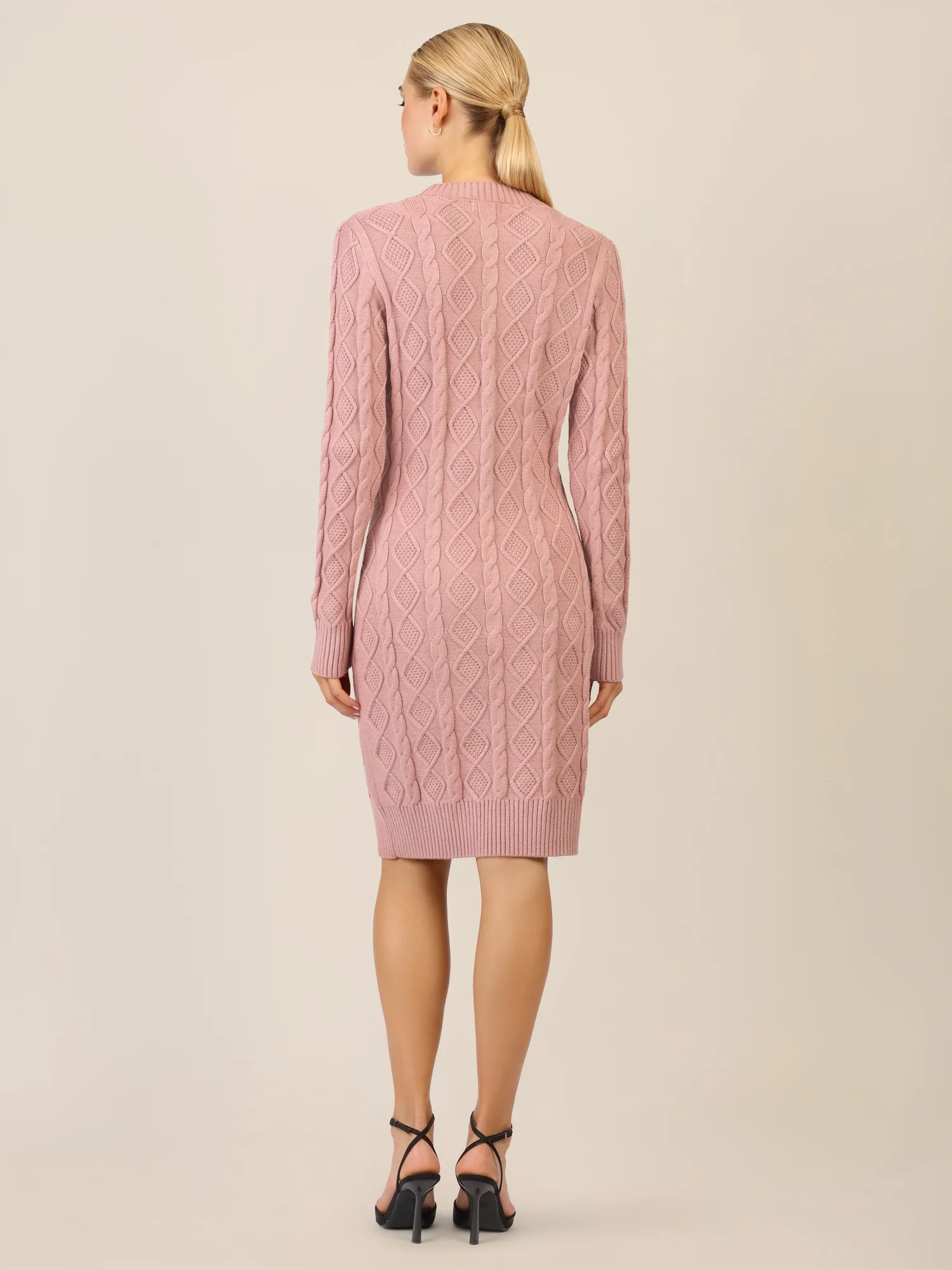 APART Strickkleid mit Strukturmuster und Rundhalsausschnitt | mauve - Image 2