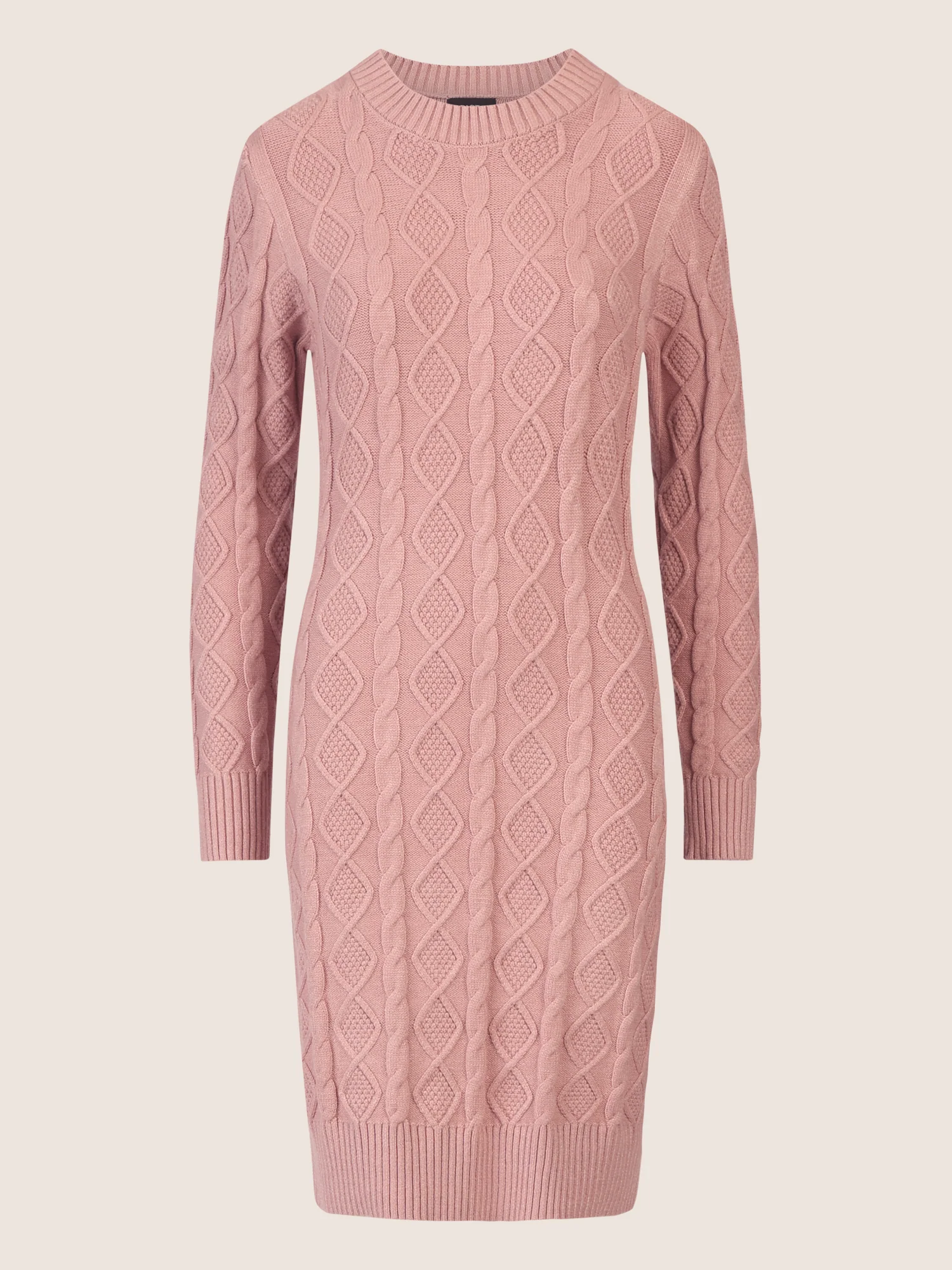 APART Strickkleid mit Strukturmuster und Rundhalsausschnitt | mauve - Image 3