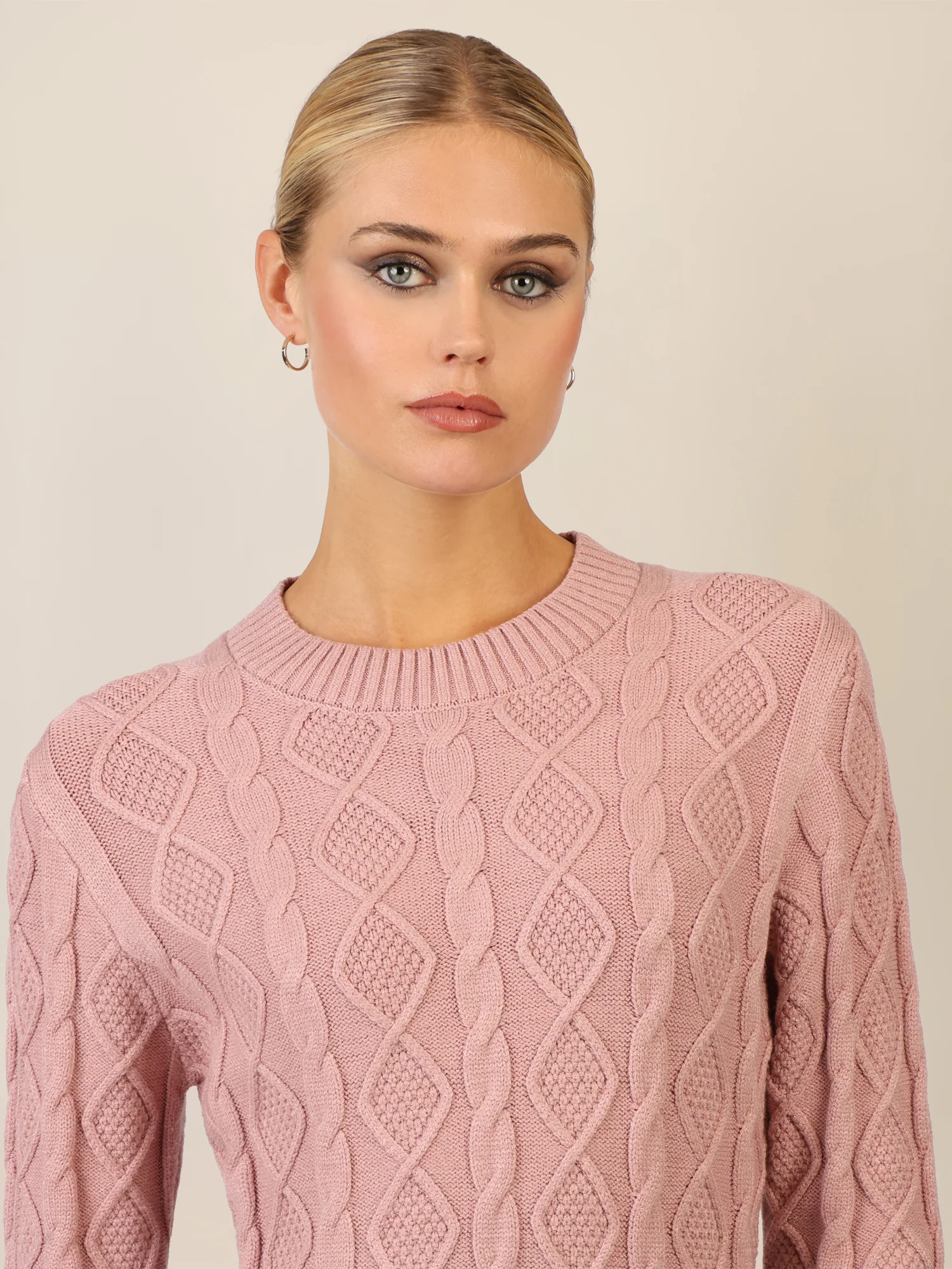APART Strickkleid mit Strukturmuster und Rundhalsausschnitt | mauve - Image 5
