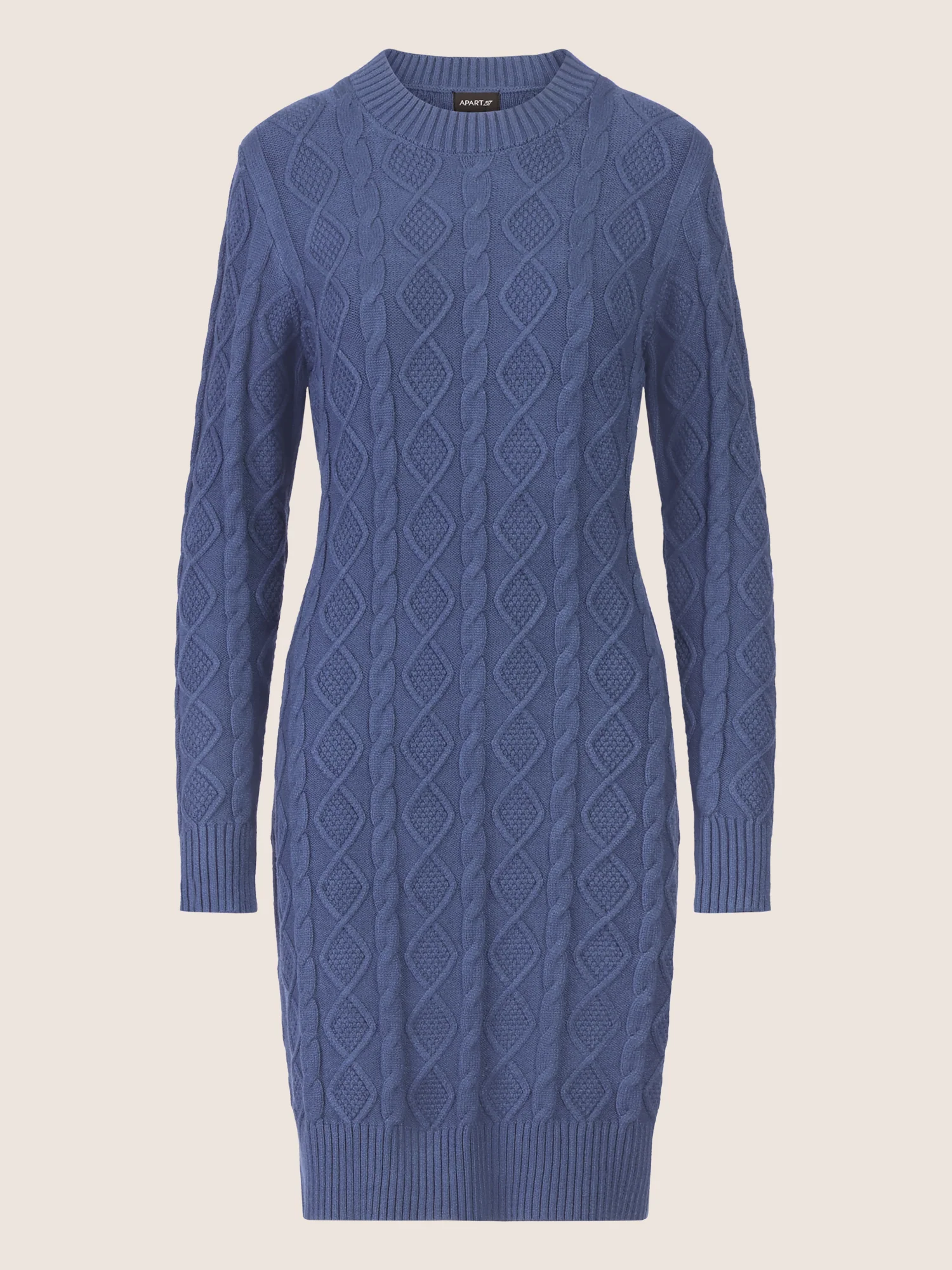 APART Strickkleid mit Strukturmuster und Rundhalsausschnitt | mittelblau - Image 3