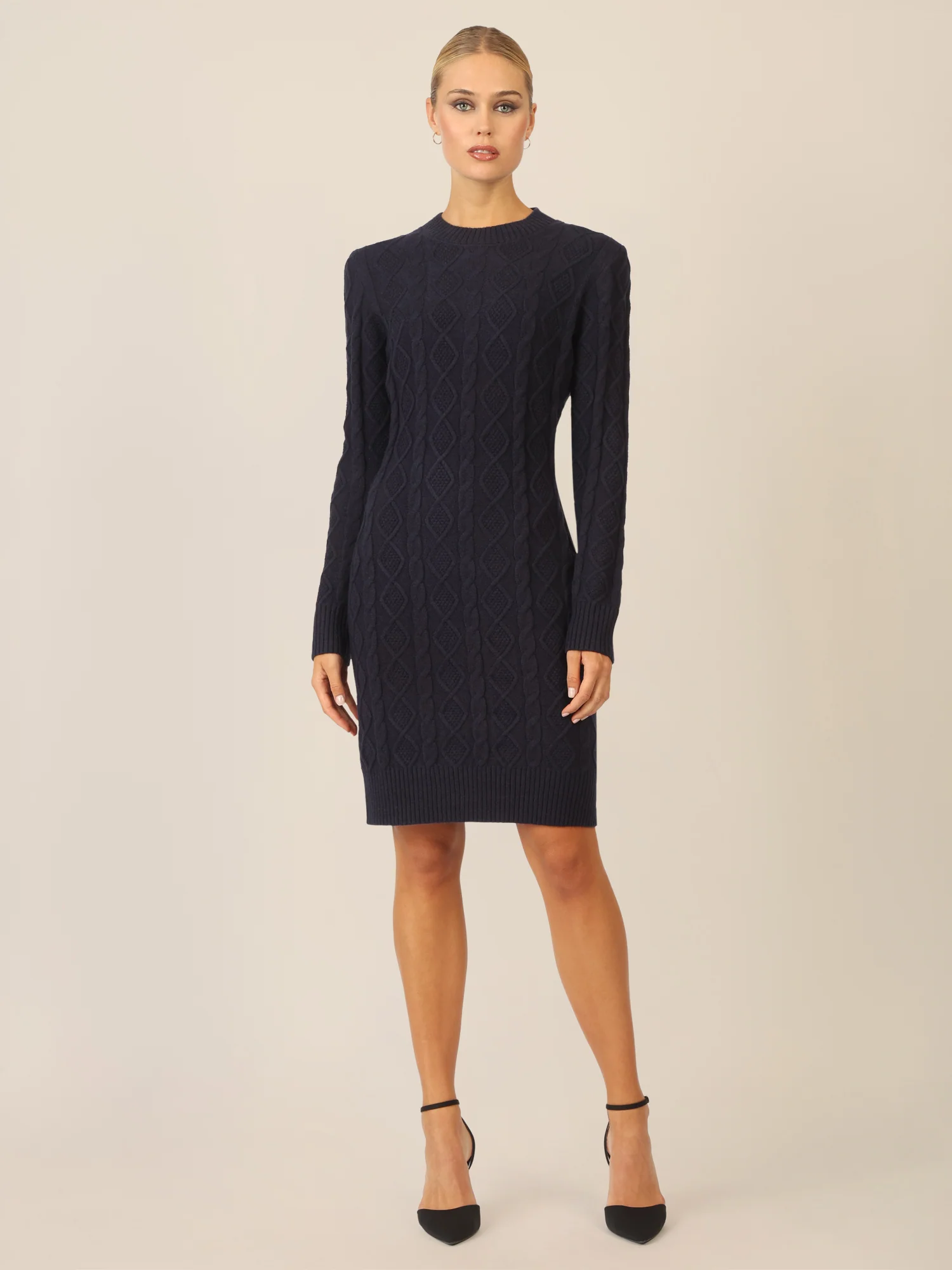 APART Strickkleid mit Strukturmuster und Rundhalsausschnitt | nachtblau - Image 6