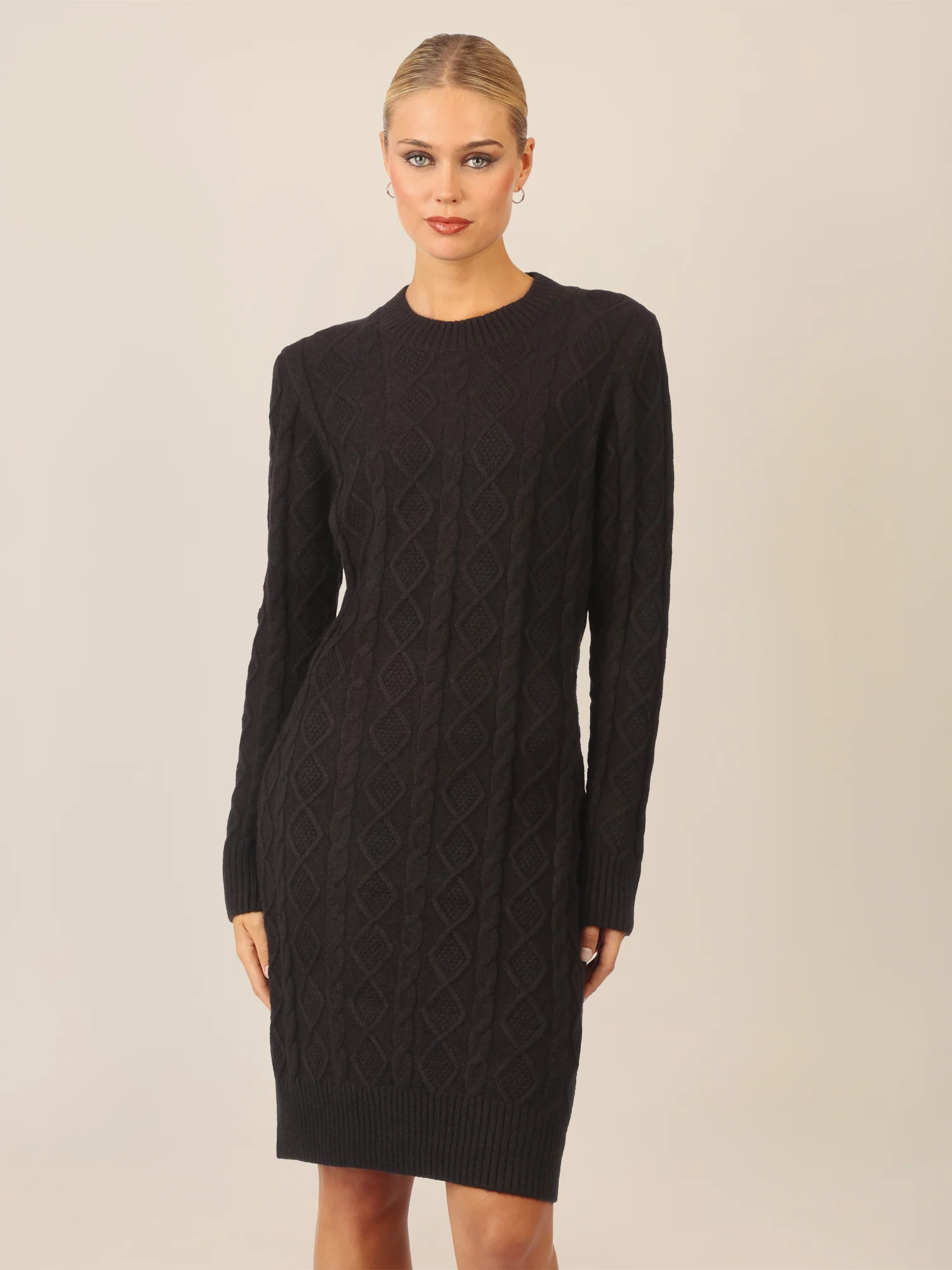 APART Strickkleid mit Strukturmuster und Rundhalsausschnitt | schwarz - Image 4