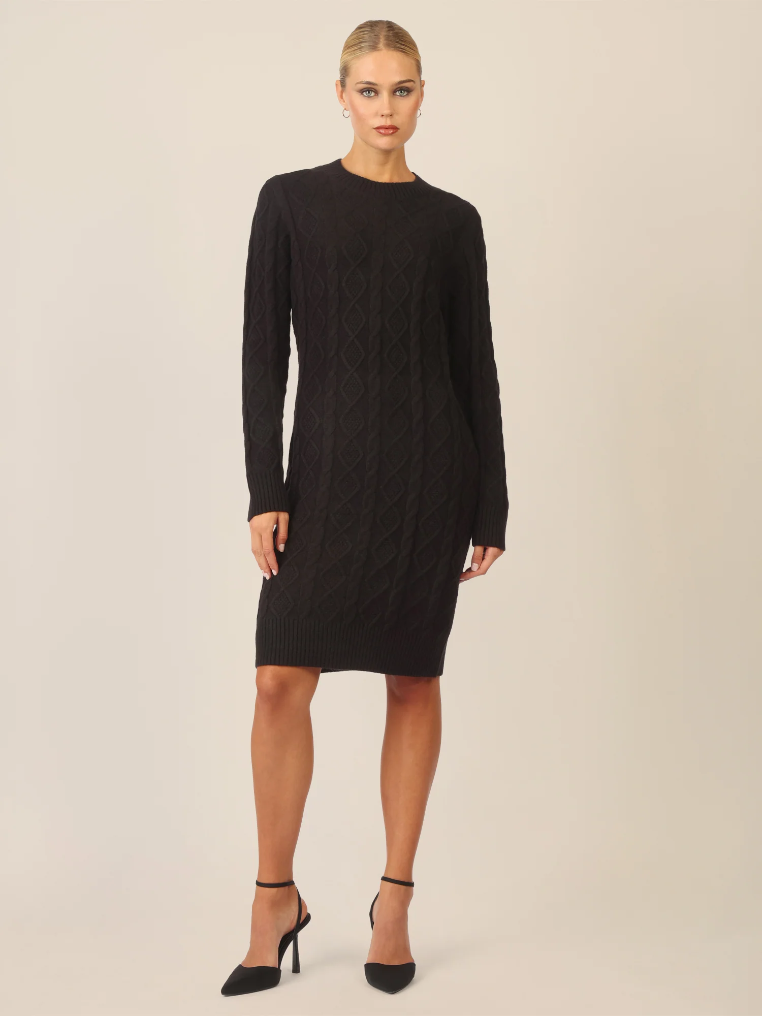 APART Strickkleid mit Strukturmuster und Rundhalsausschnitt | schwarz - Image 6