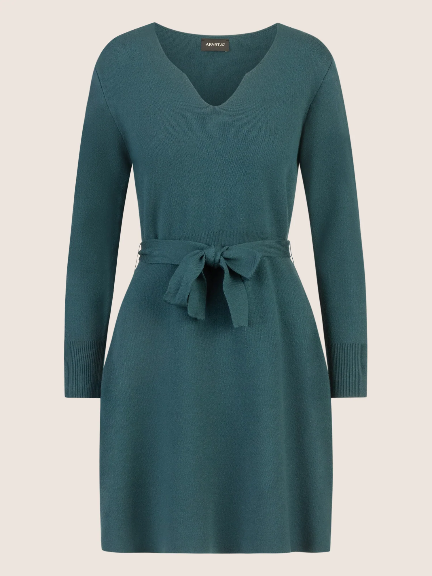 APART Strickkleid mit V-Ausschnitt | dunkelgrün - Image 3