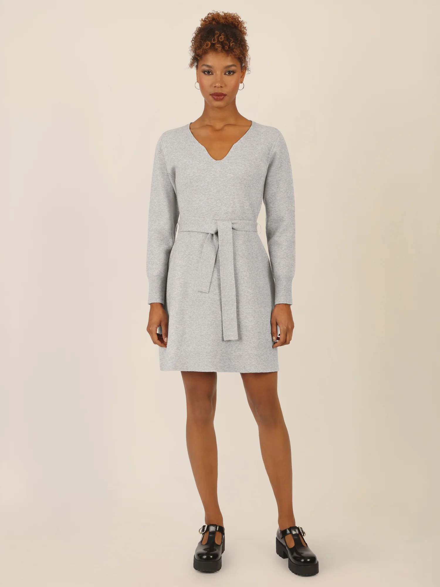 APART Strickkleid mit V-Ausschnitt | graumeliert