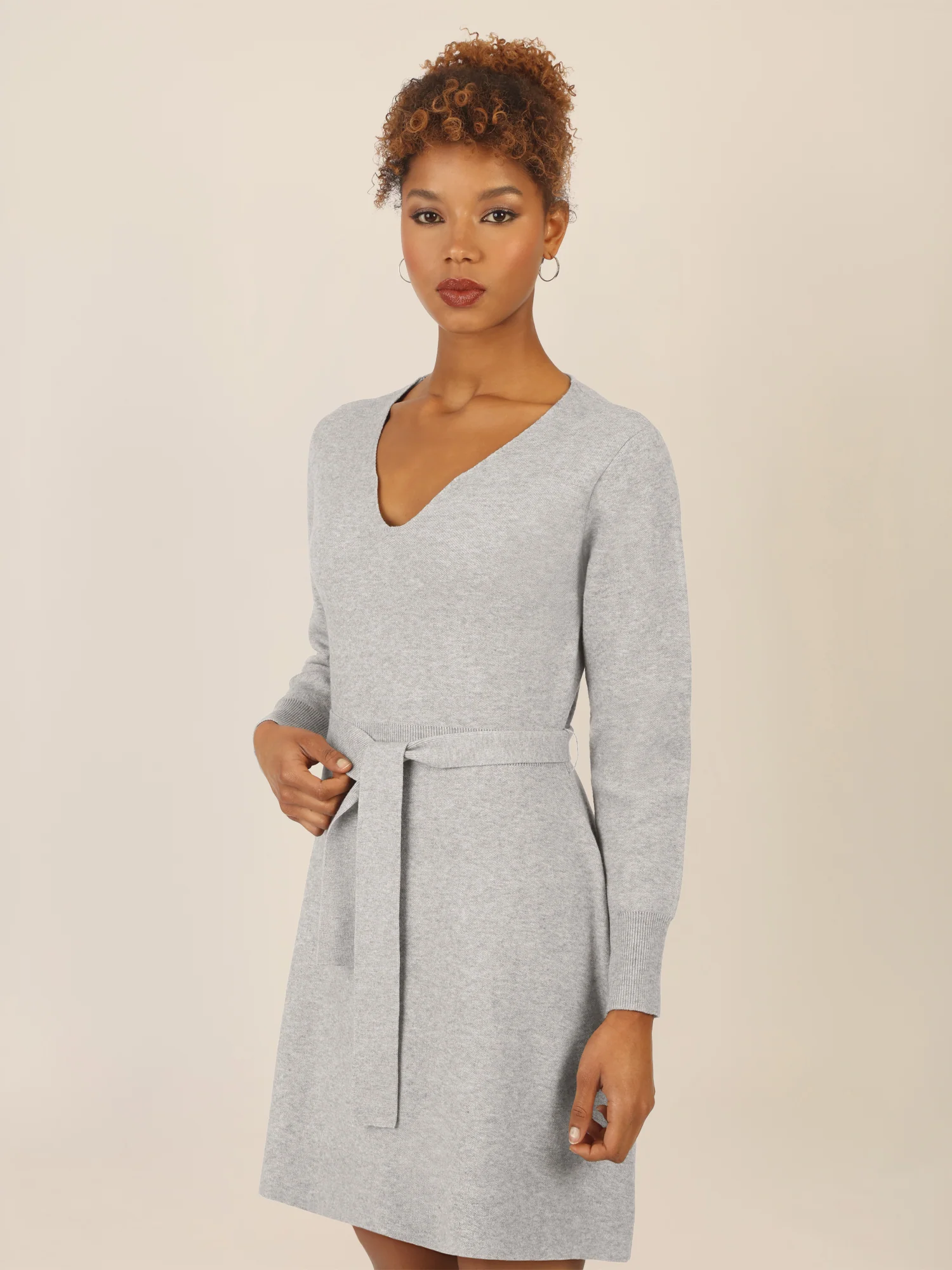 APART Strickkleid mit V-Ausschnitt | graumeliert - Image 4