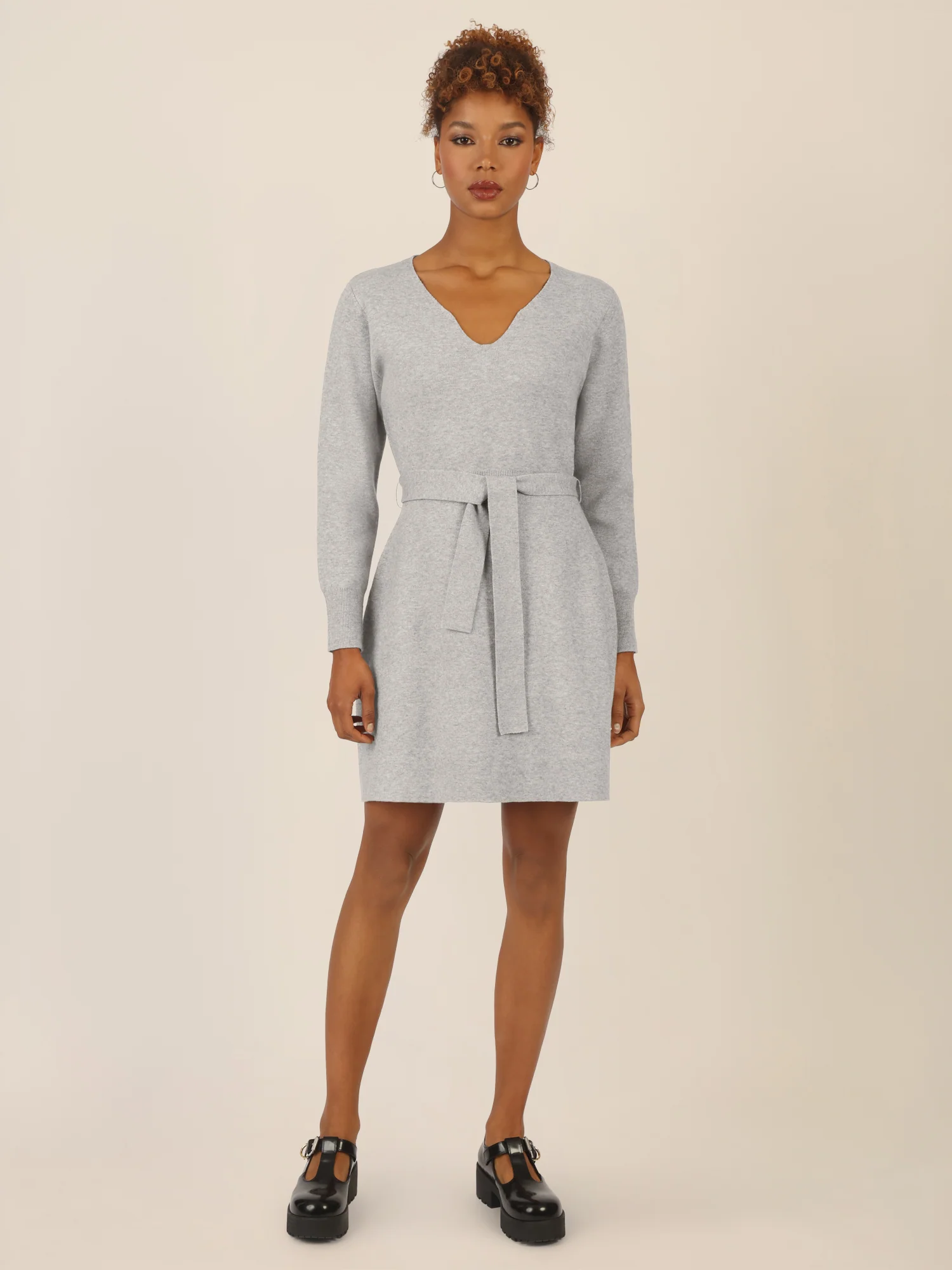 APART Strickkleid mit V-Ausschnitt | graumeliert - Image 5