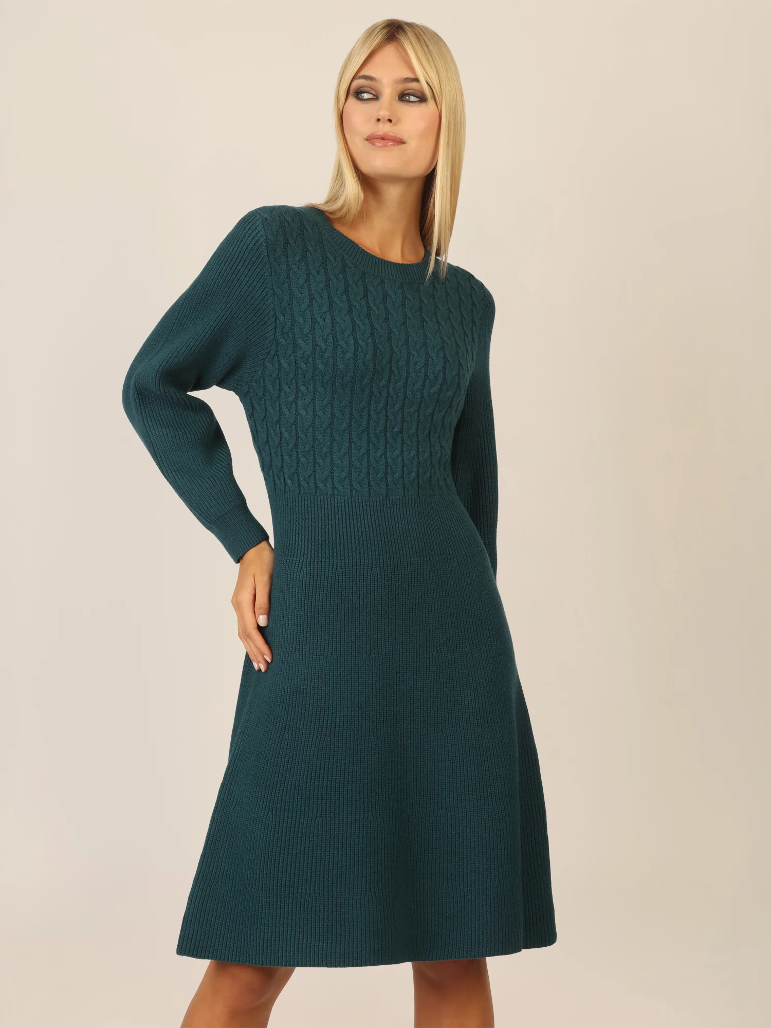APART Strickkleid mit Zopfmuster | dunkelgrün - Image 4