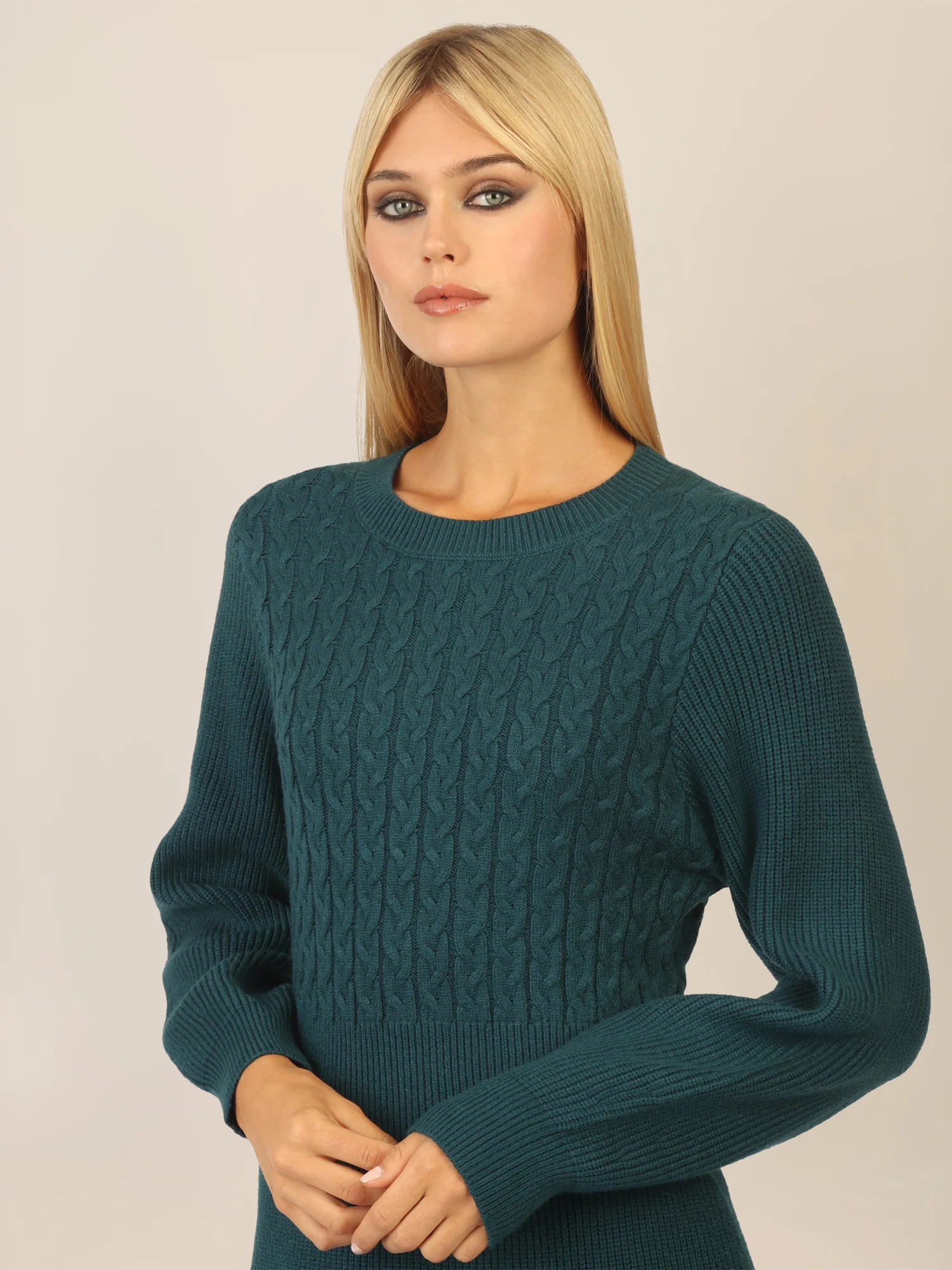 APART Strickkleid mit Zopfmuster | dunkelgrün - Image 5