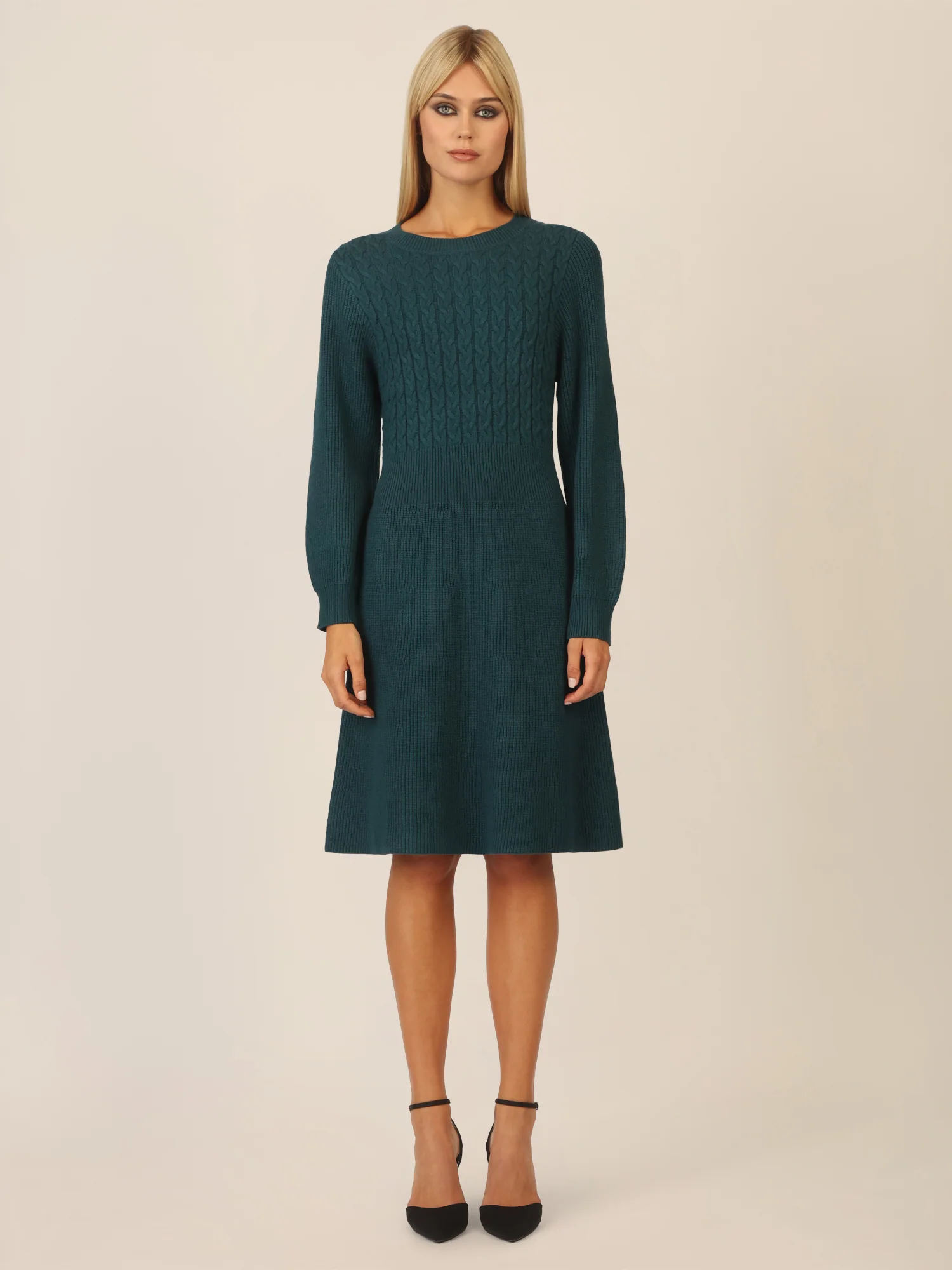 APART Strickkleid mit Zopfmuster | dunkelgrün - Image 6