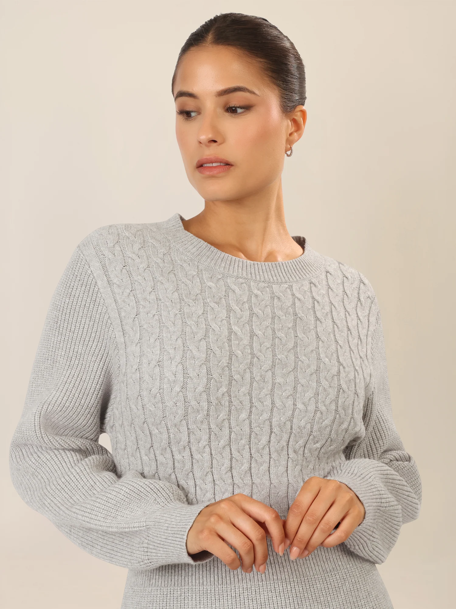 APART Strickkleid mit Zopfmuster | graumeliert - Image 5