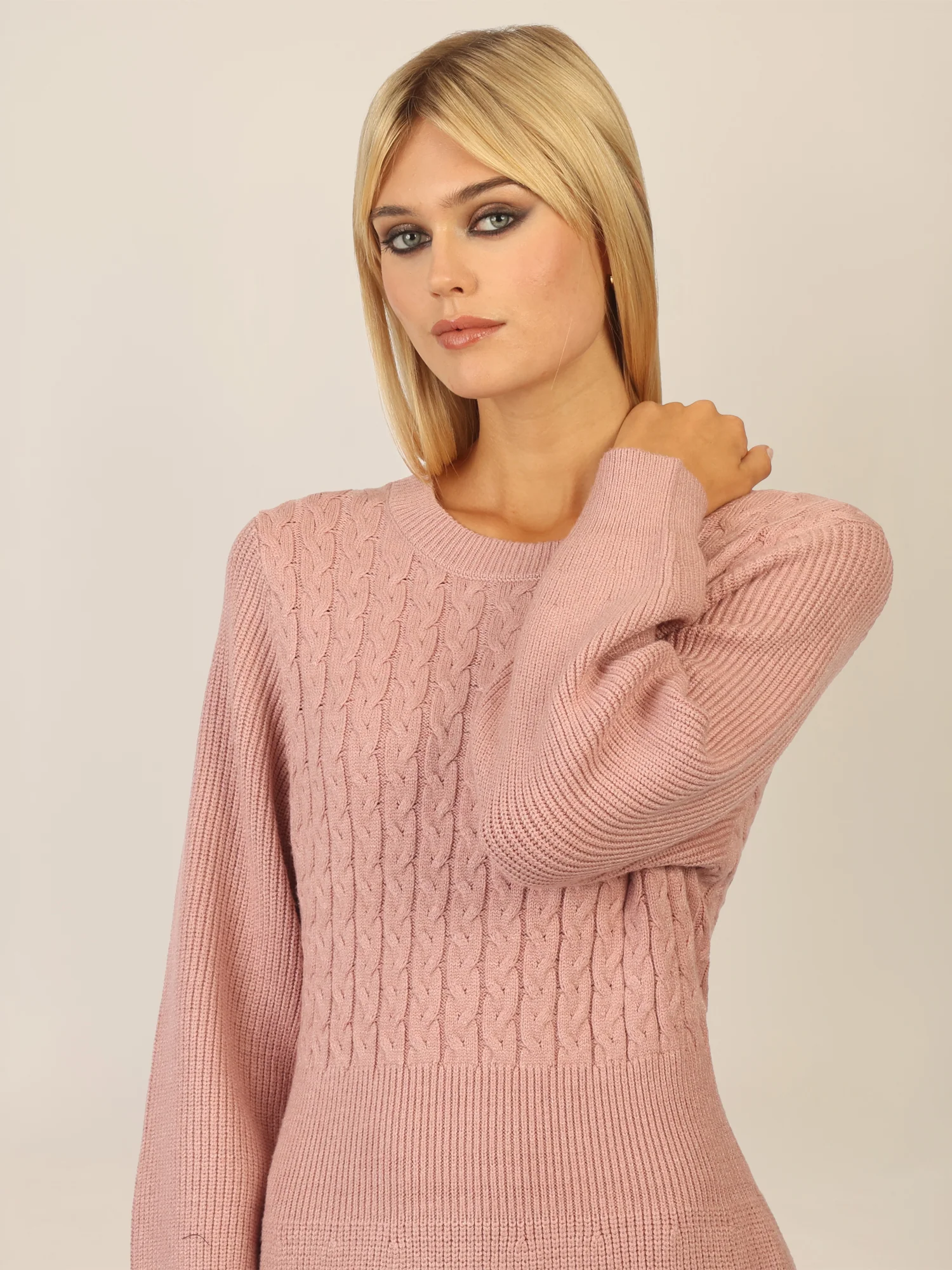 APART Strickkleid mit Zopfmuster | mauve - Image 4