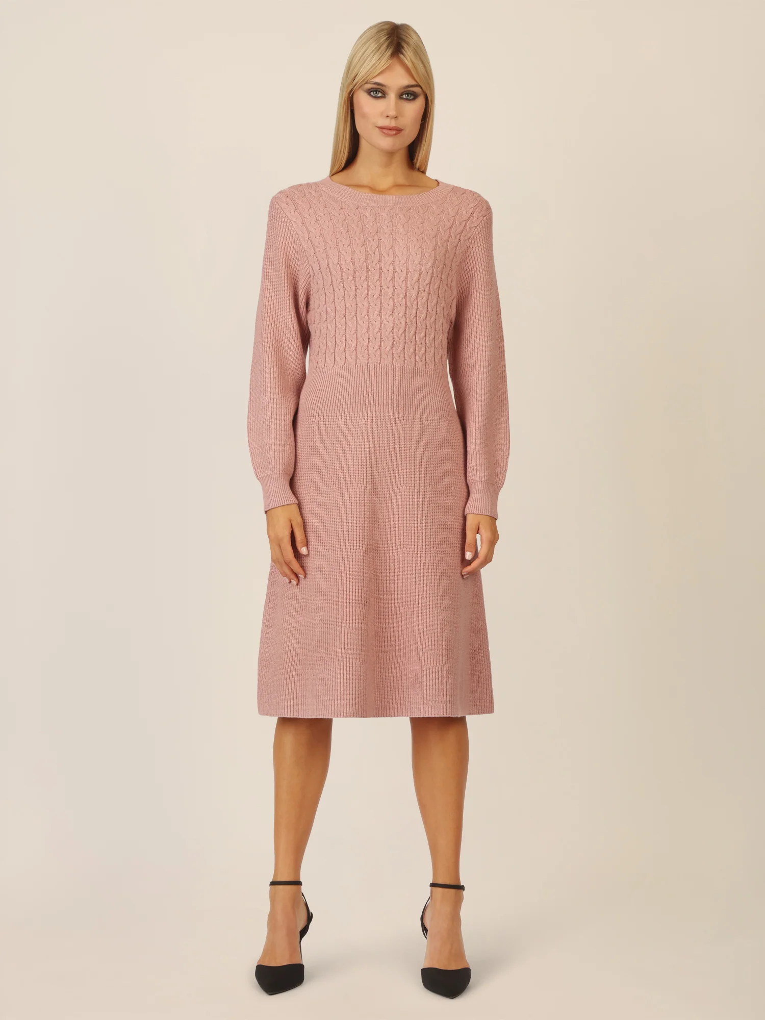 APART Strickkleid mit Zopfmuster | mauve - Image 5