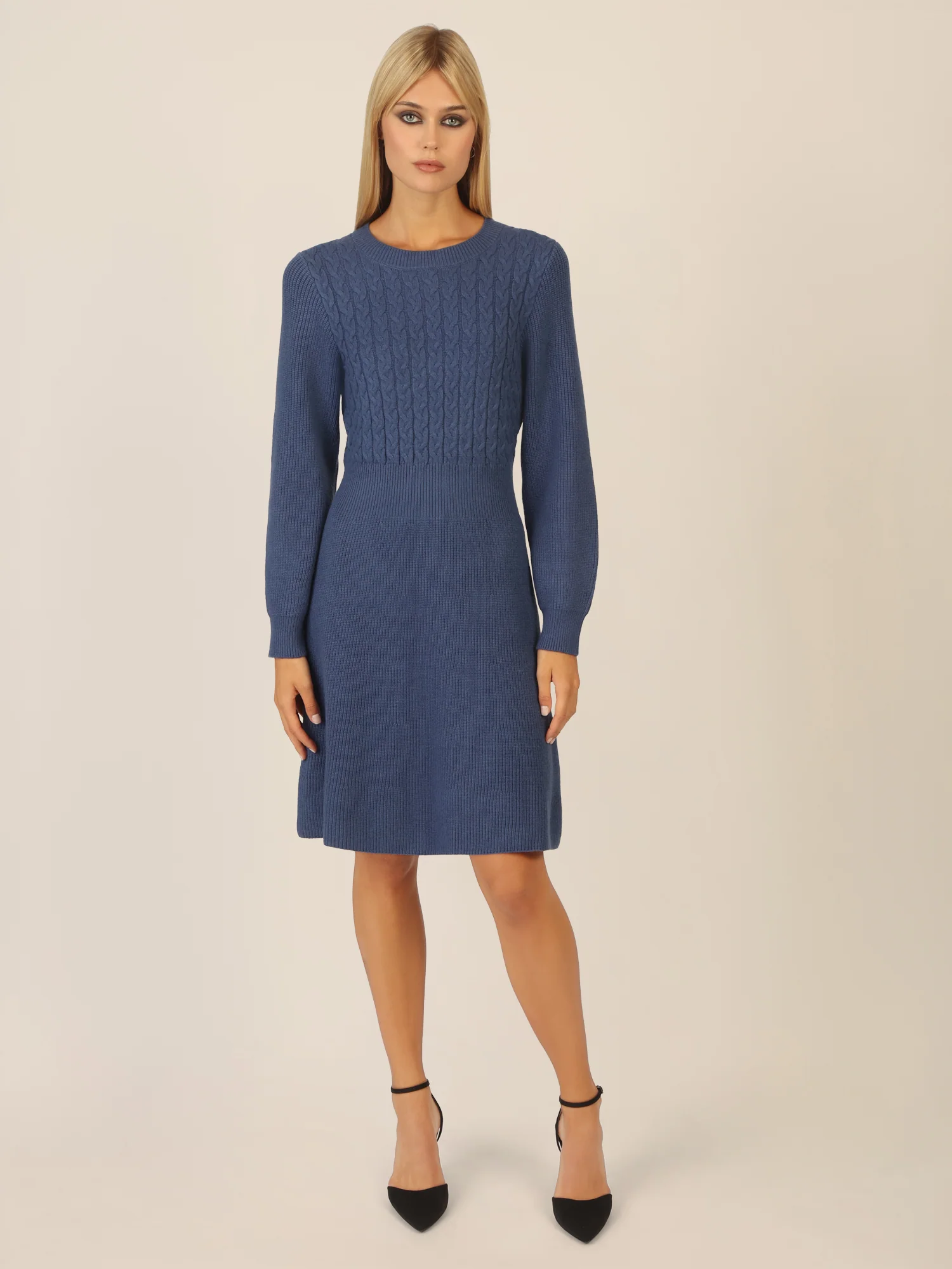 APART Strickkleid mit Zopfmuster | mittelblau - Image 6