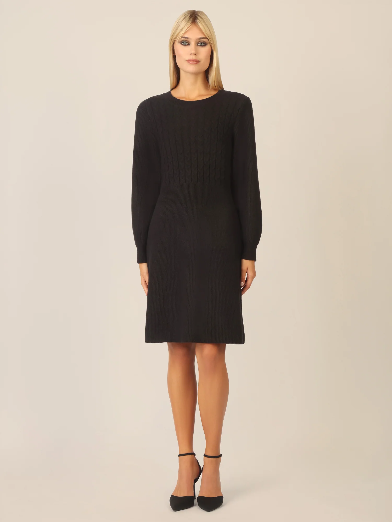 APART Strickkleid mit Zopfmuster | schwarz - Image 6