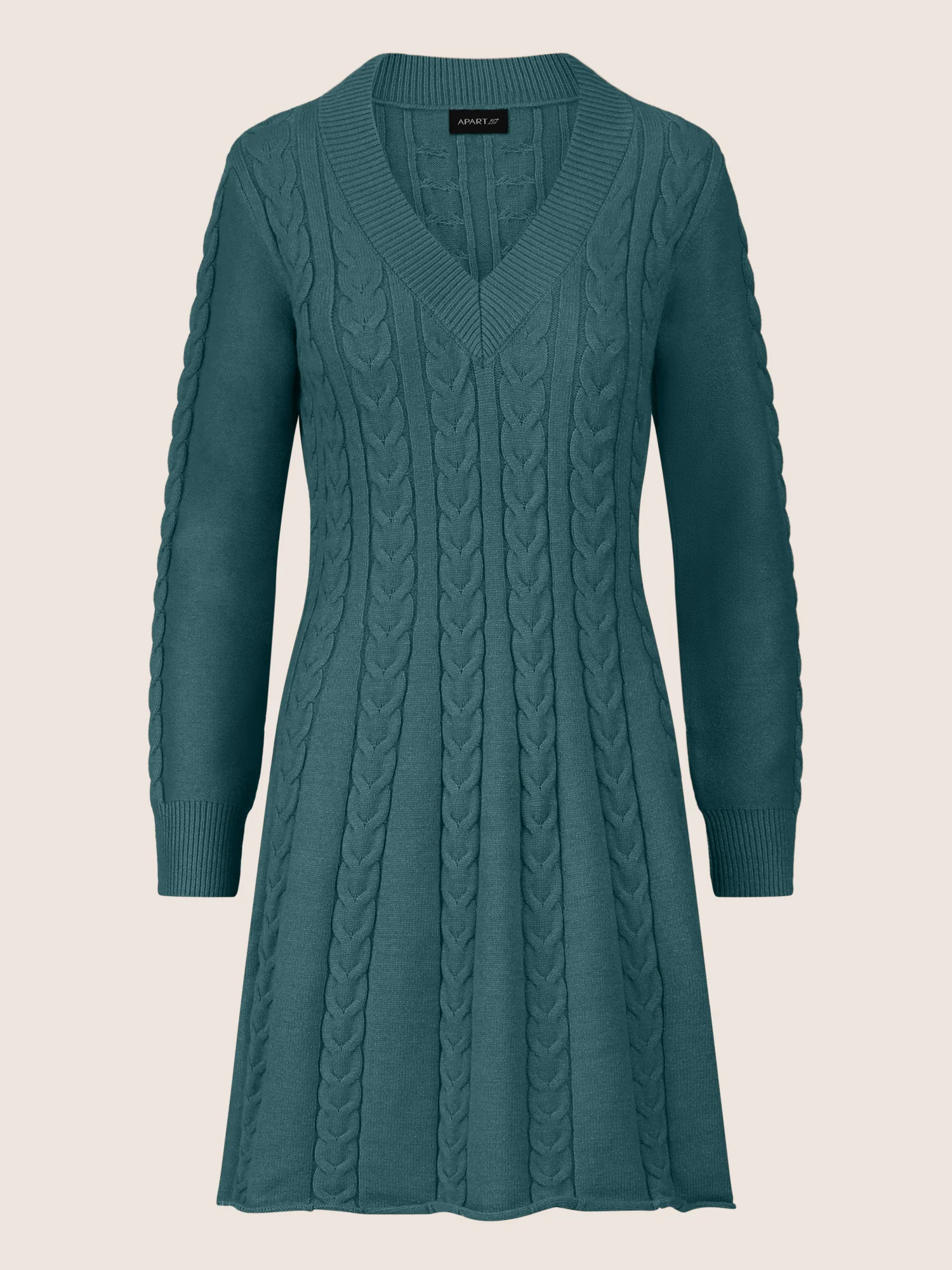 APART Strickkleid mit Zopfmuster und V-Ausschnitt | dunkelgrün - Image 3