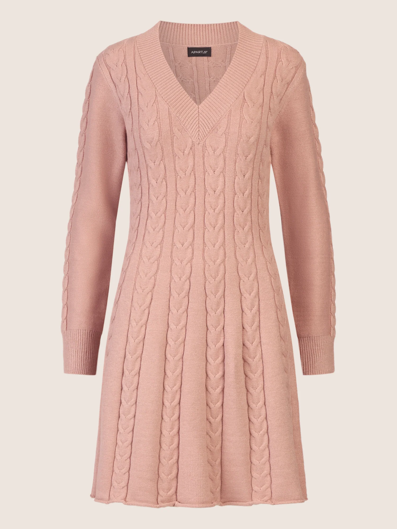 APART Strickkleid mit Zopfmuster und V-Ausschnitt | mauve - Image 3