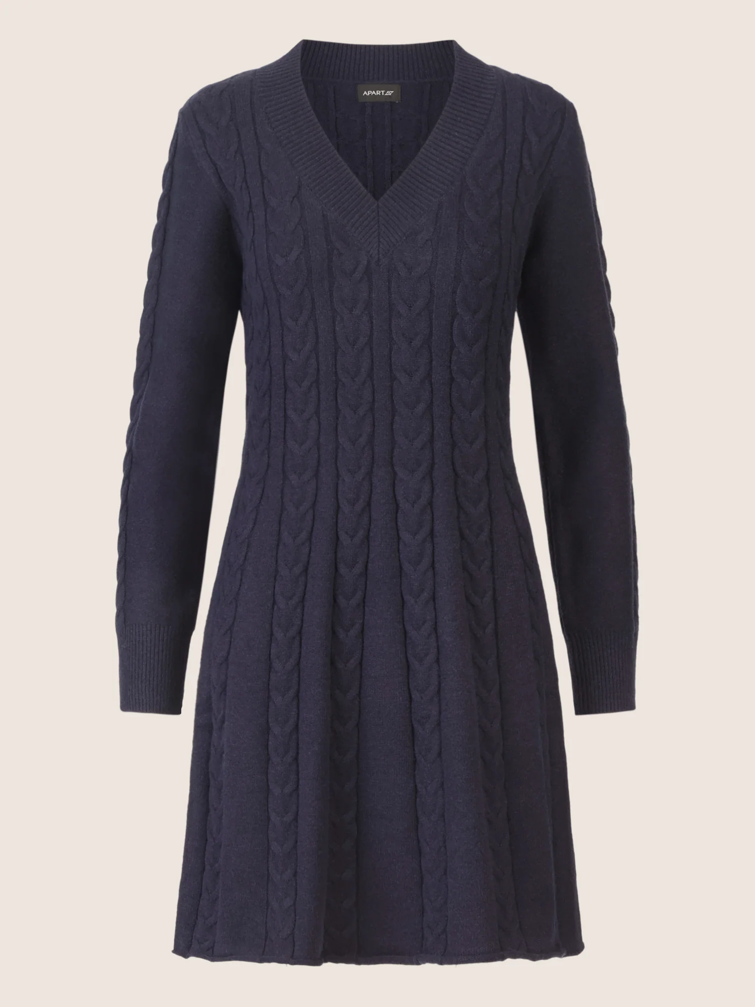 APART Strickkleid mit Zopfmuster und V-Ausschnitt | nachtblau - Image 3