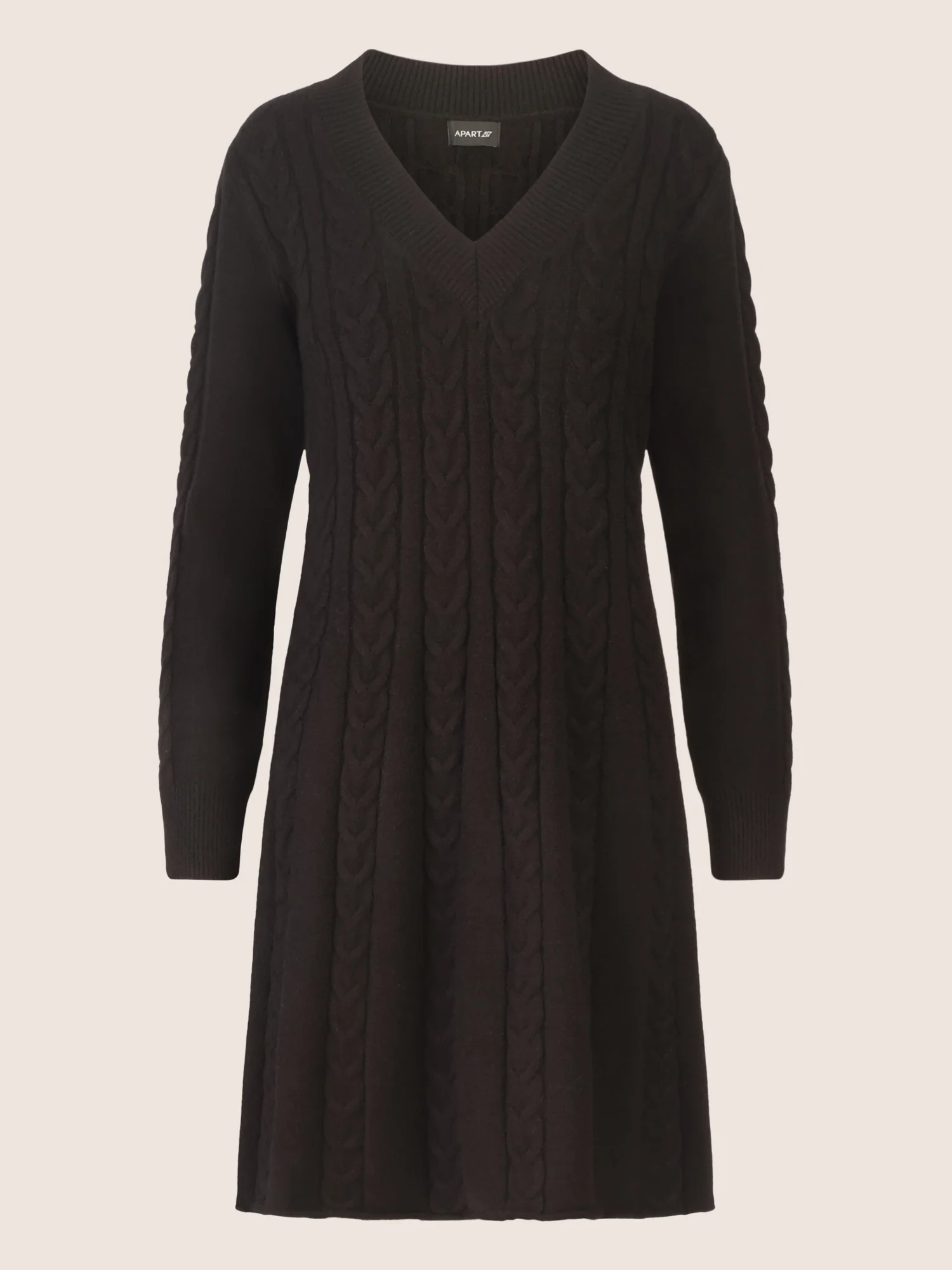 APART Strickkleid mit Zopfmuster und V-Ausschnitt | schwarz - Image 3