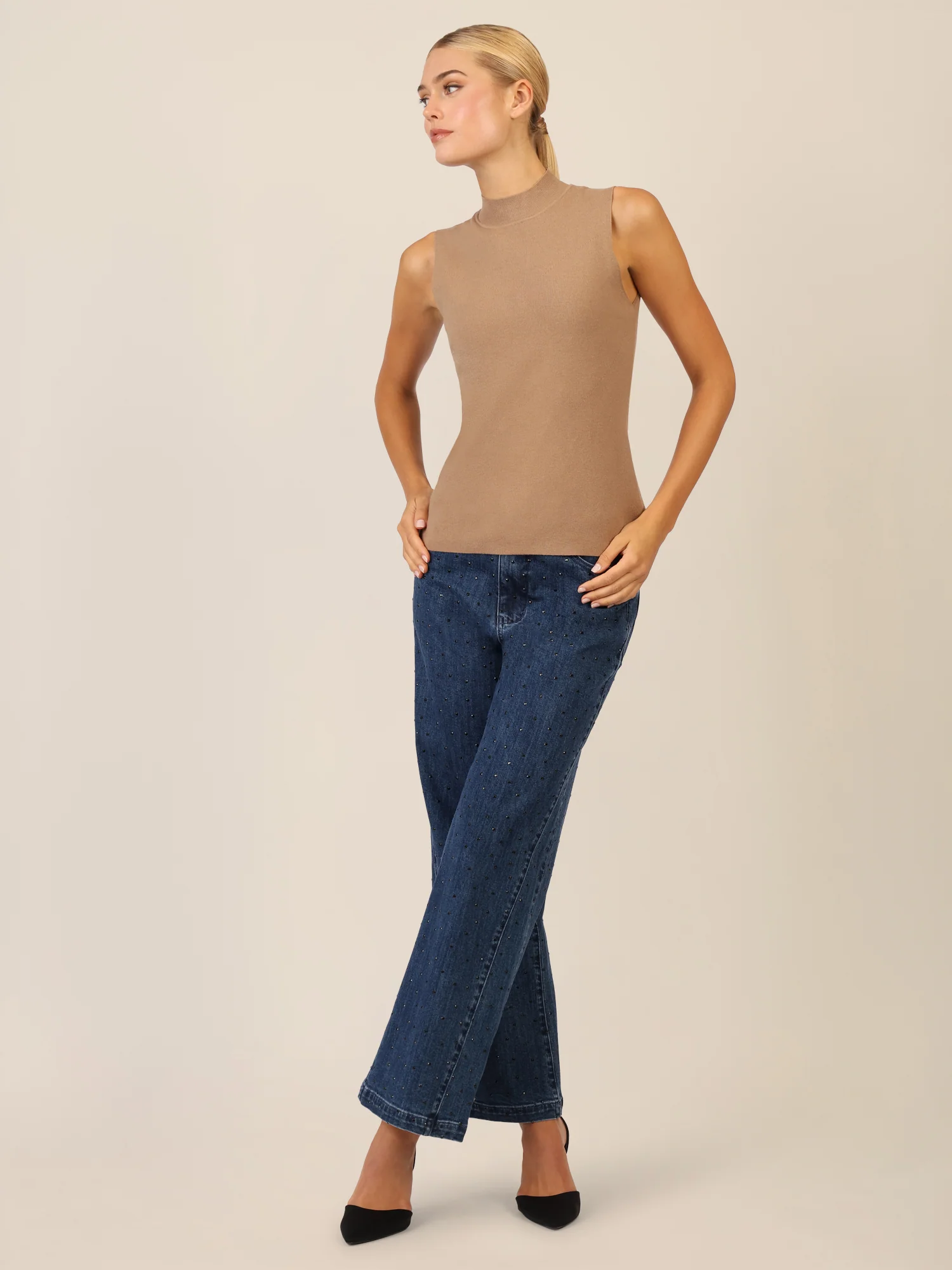 APART Stricktop mit Stehkragen und Ärmellos-Design | camel - Image 2
