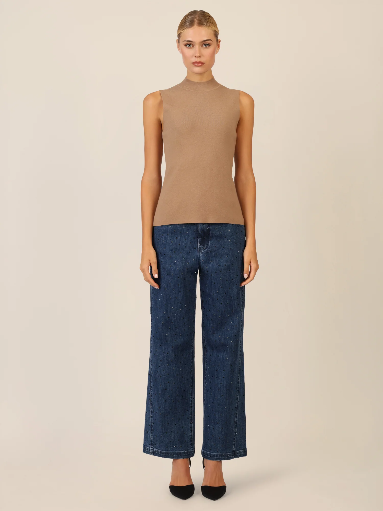 APART Stricktop mit Stehkragen und Ärmellos-Design | camel - Image 6
