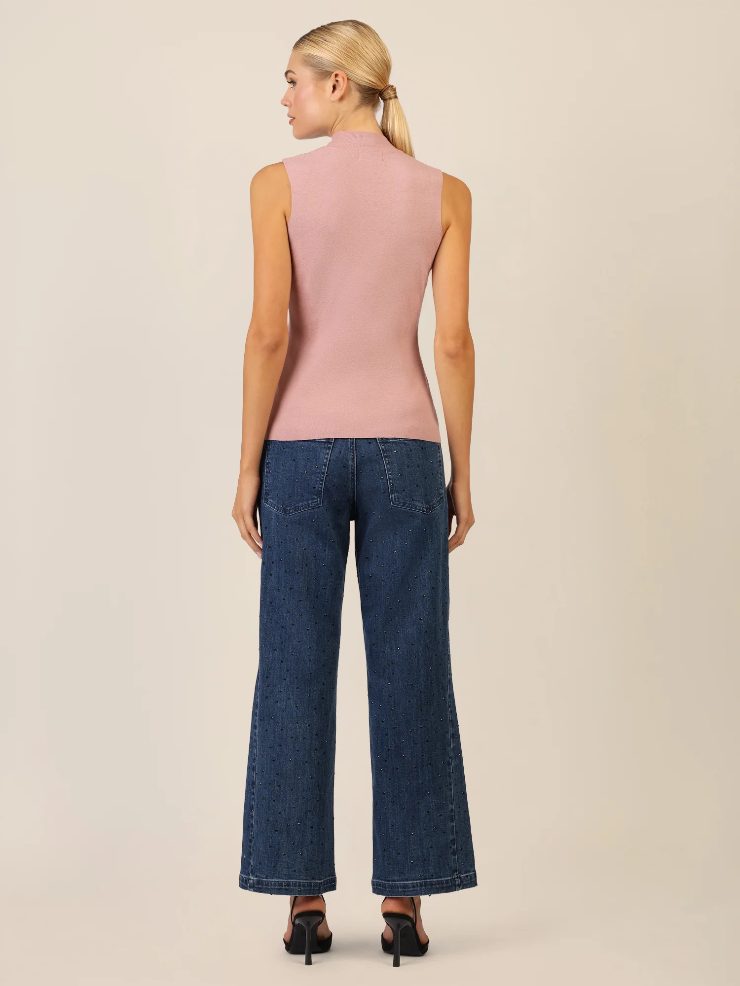 APART Stricktop mit Stehkragen und Ärmellos-Design | mauve - Image 3
