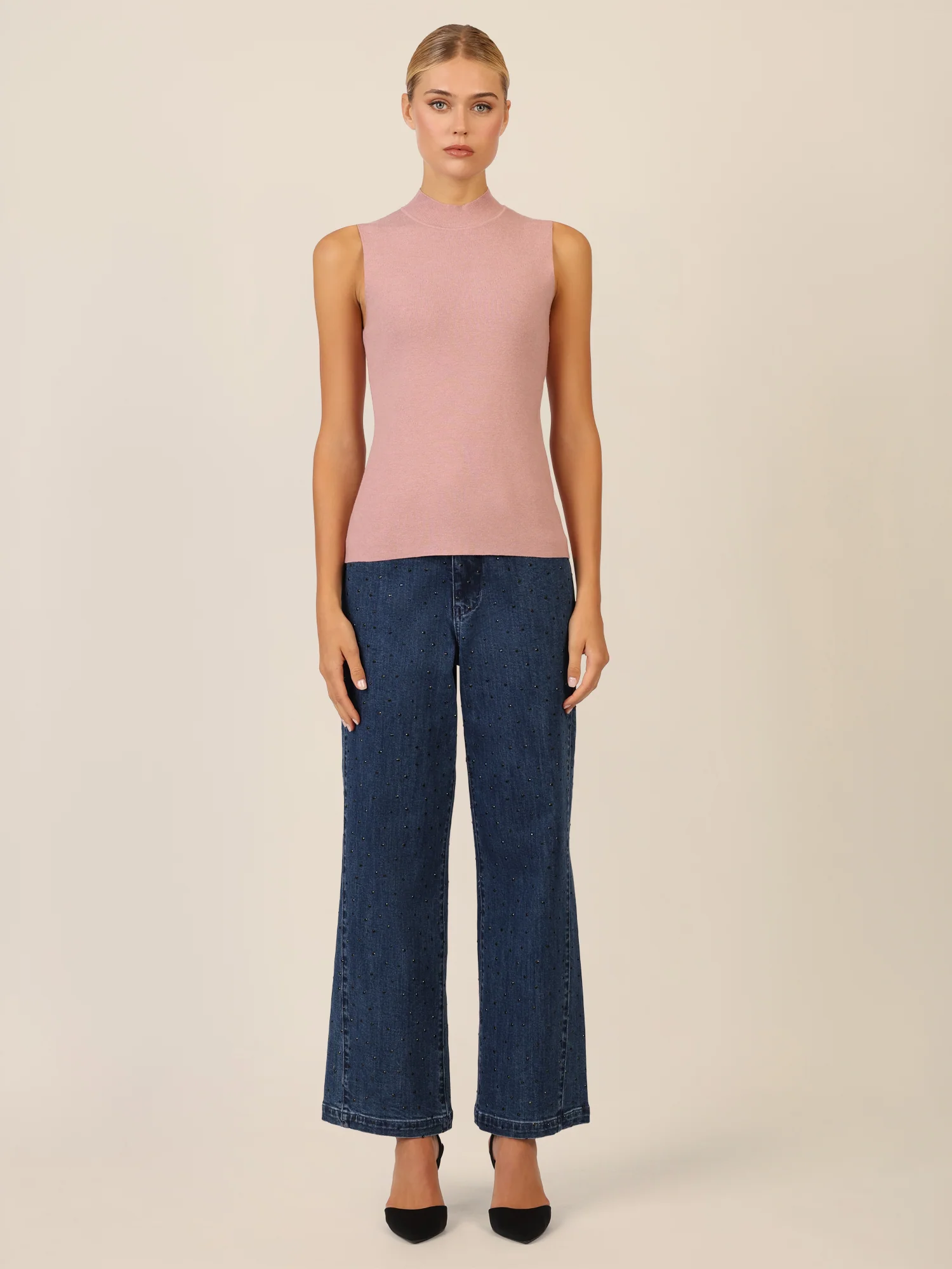 APART Stricktop mit Stehkragen und Ärmellos-Design | mauve - Image 6