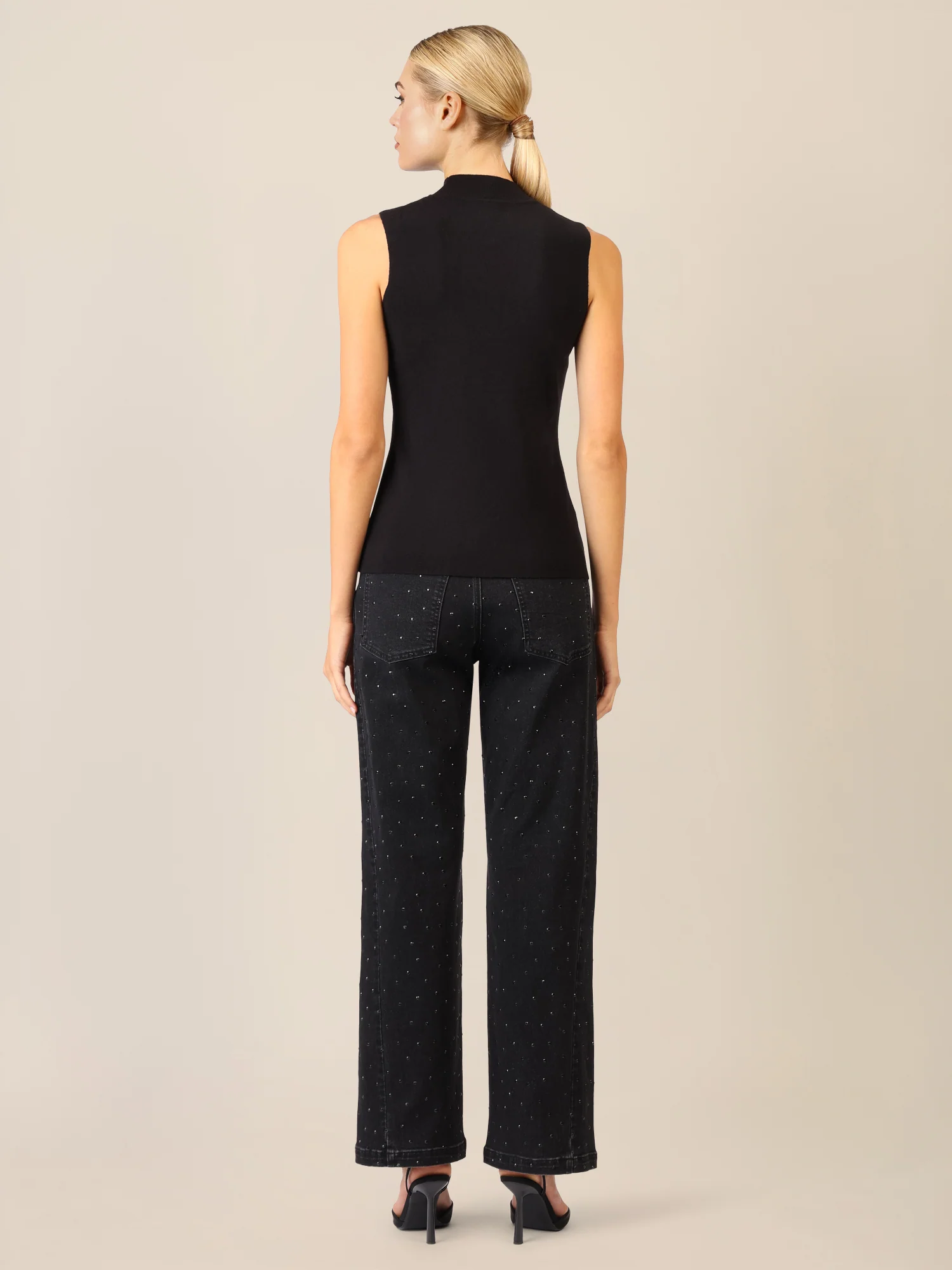 APART Stricktop mit Stehkragen und Ärmellos-Design | schwarz - Image 3