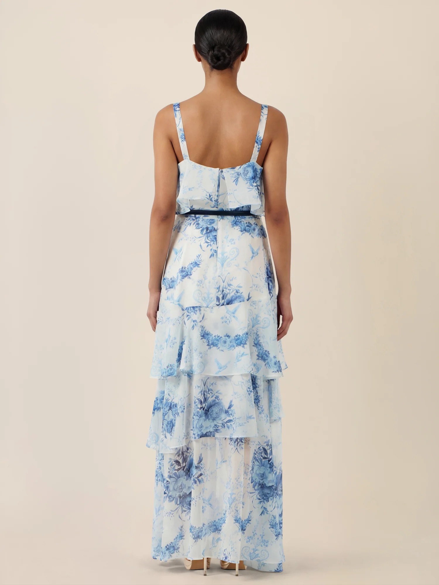 APART Stufenkleid mit Volants und floraler Eleganz | creme-blau - Image 2
