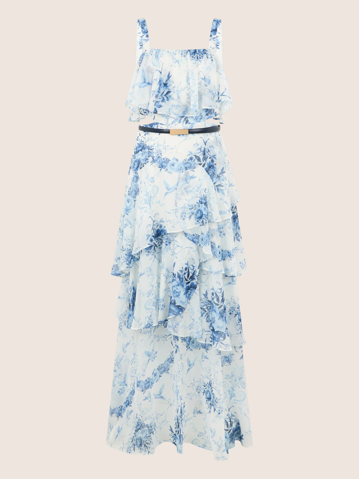 APART Stufenkleid mit Volants und floraler Eleganz | creme-blau - Image 3