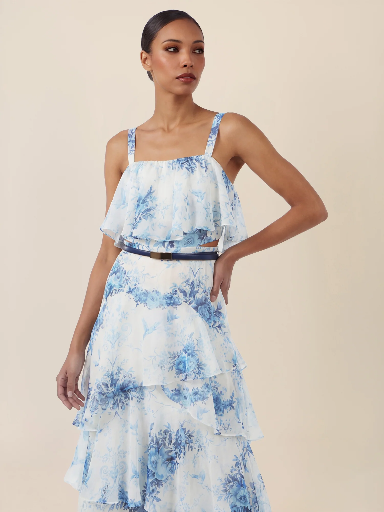 APART Stufenkleid mit Volants und floraler Eleganz | creme-blau - Image 4
