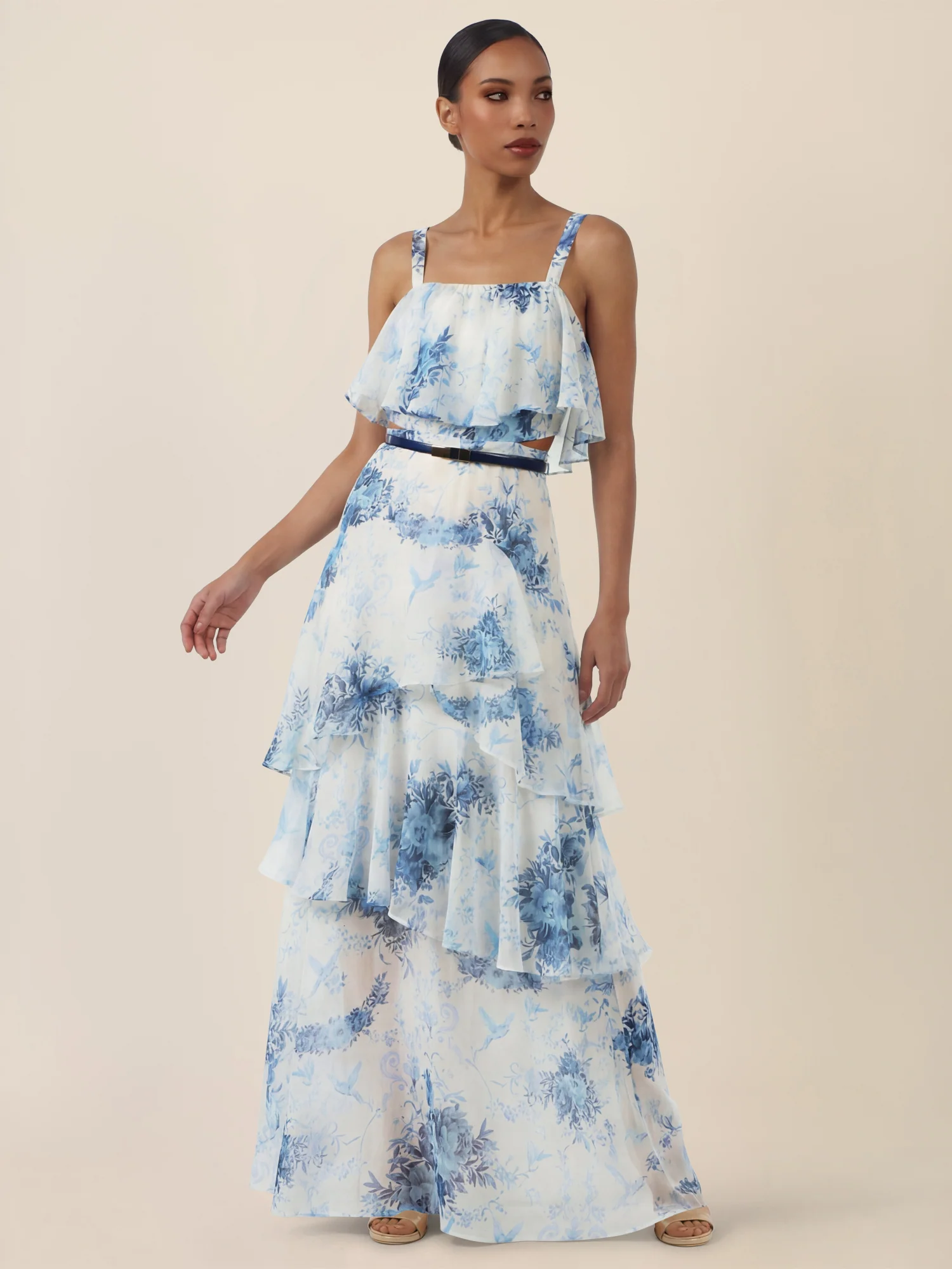 APART Stufenkleid mit Volants und floraler Eleganz | creme-blau - Image 5
