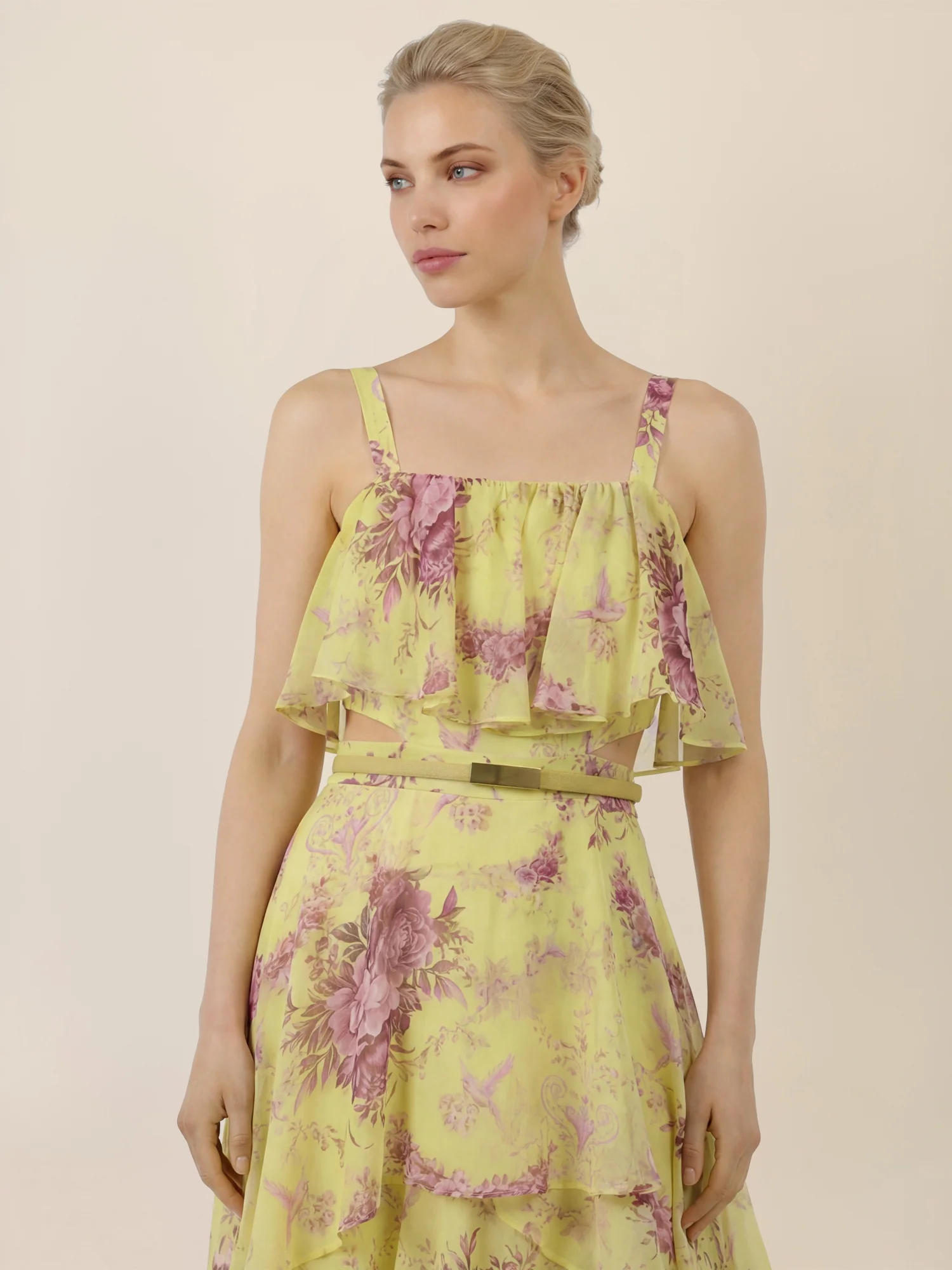 APART Stufenkleid mit Volants und floraler Eleganz | gelb-multicolor - Image 4