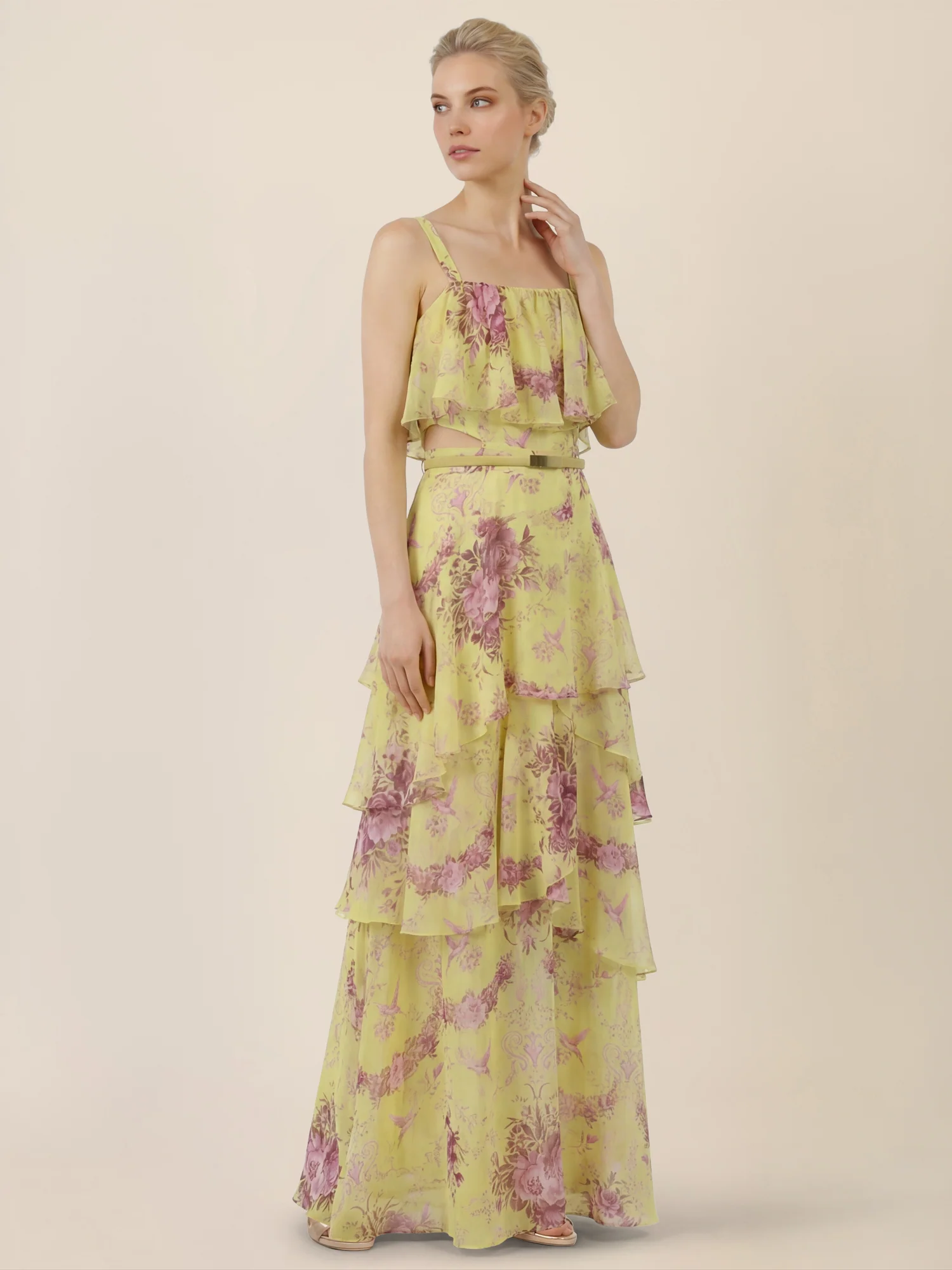 APART Stufenkleid mit Volants und floraler Eleganz | gelb-multicolor - Image 5