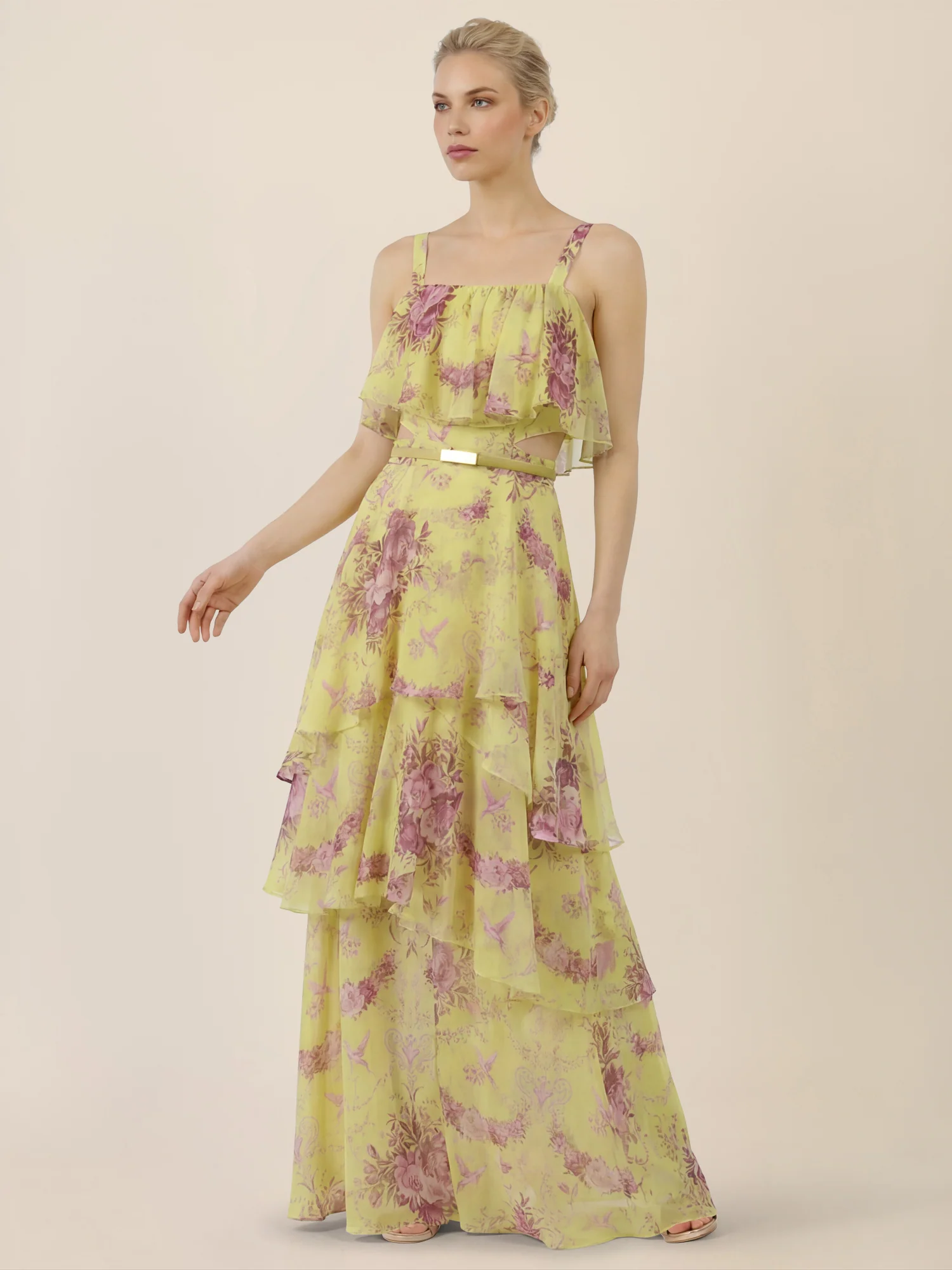 APART Stufenkleid mit Volants und floraler Eleganz | gelb-multicolor - Image 6