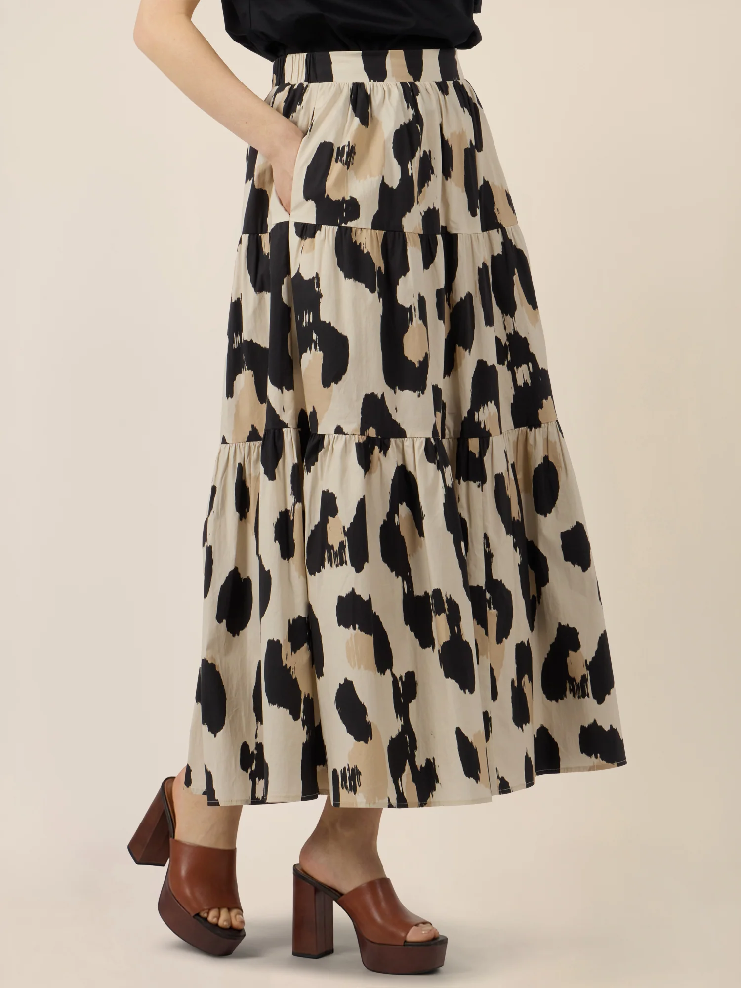 APART Stufenrock mit abstraktem Animalprint | beige-multicolor